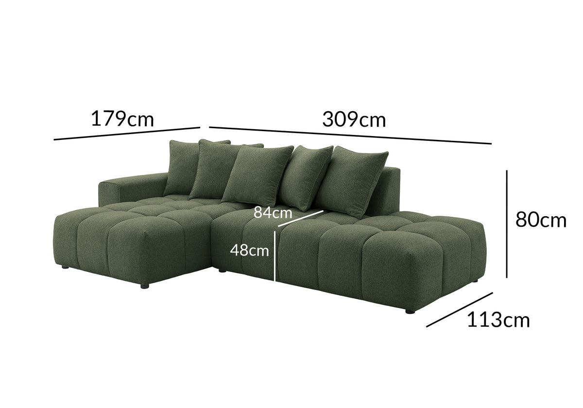 Canapé d'angle en tissu texturé vert olive CLARISSE - Angle gauche