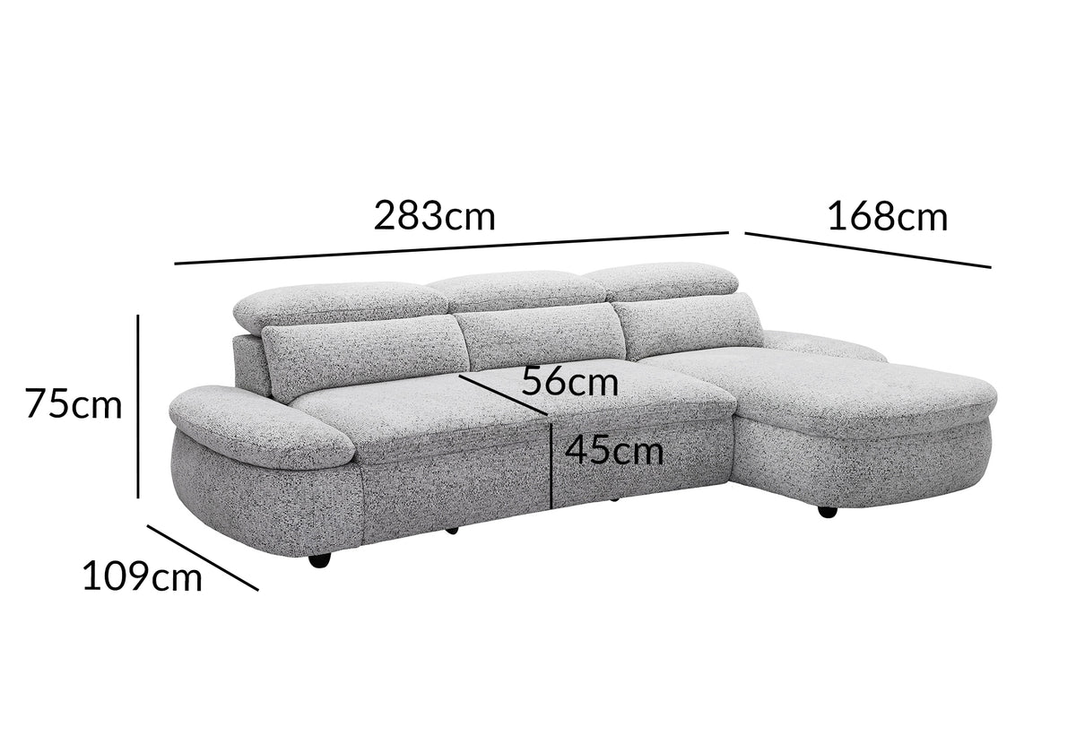 Elektrisches Relax-Ecksofa aus grauem Frotteestoff CLEMENT – rechtwinklig