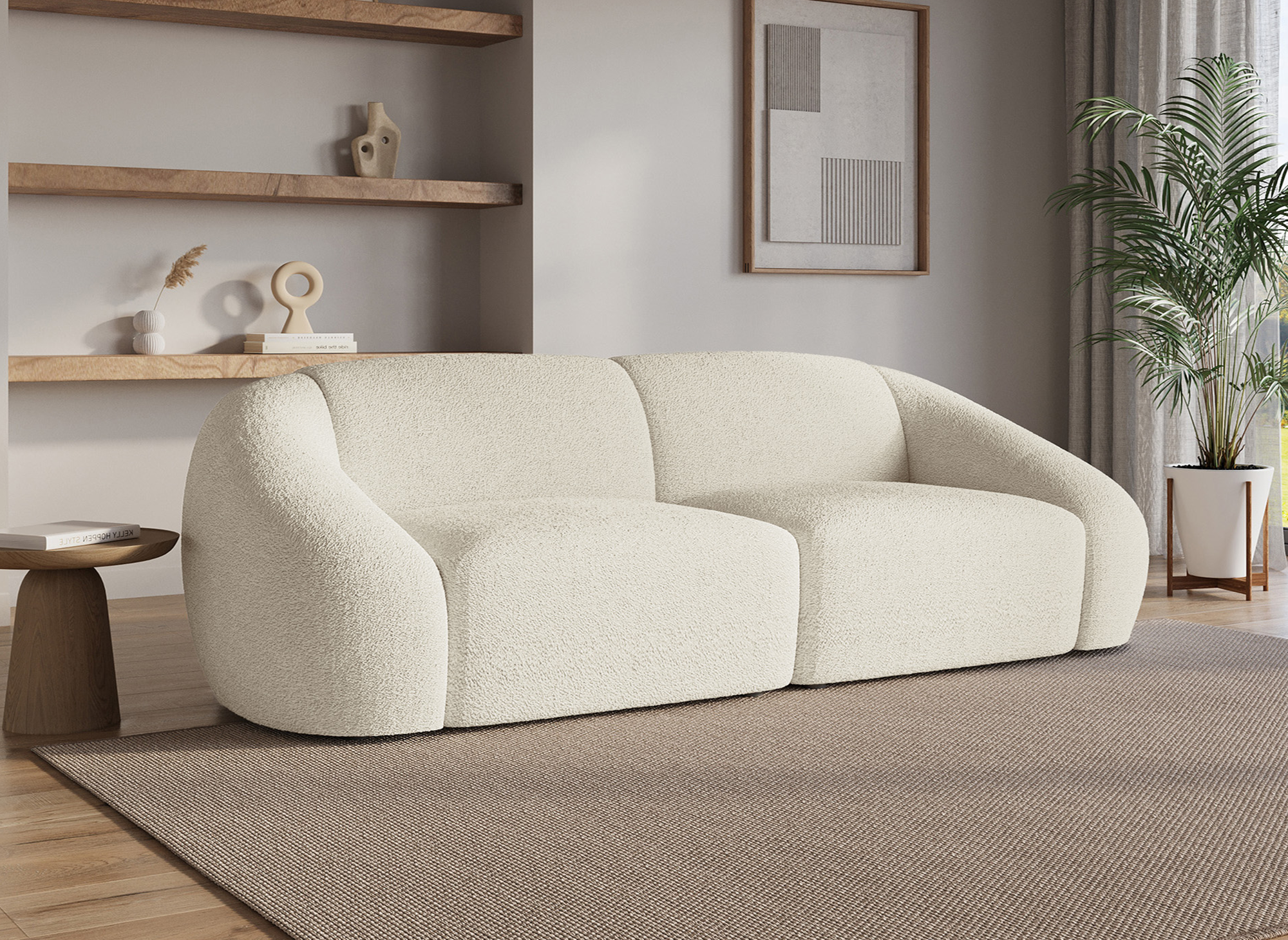 NYLA 3-Sitzer-Sofa aus ecruweißem Bouclé-Stoff