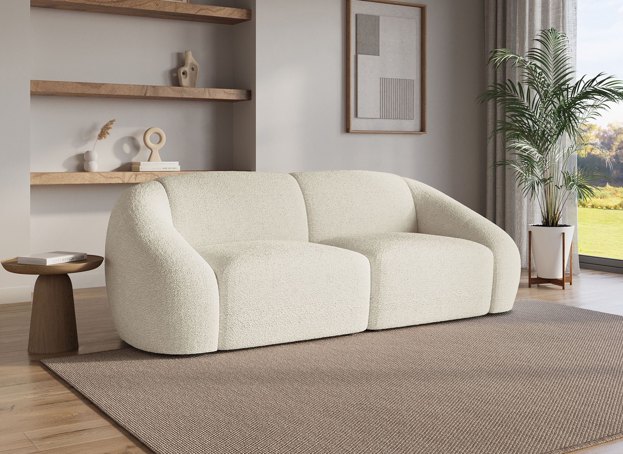 NYLA 2-Sitzer-Sofa aus ecruweißem Bouclé-Stoff