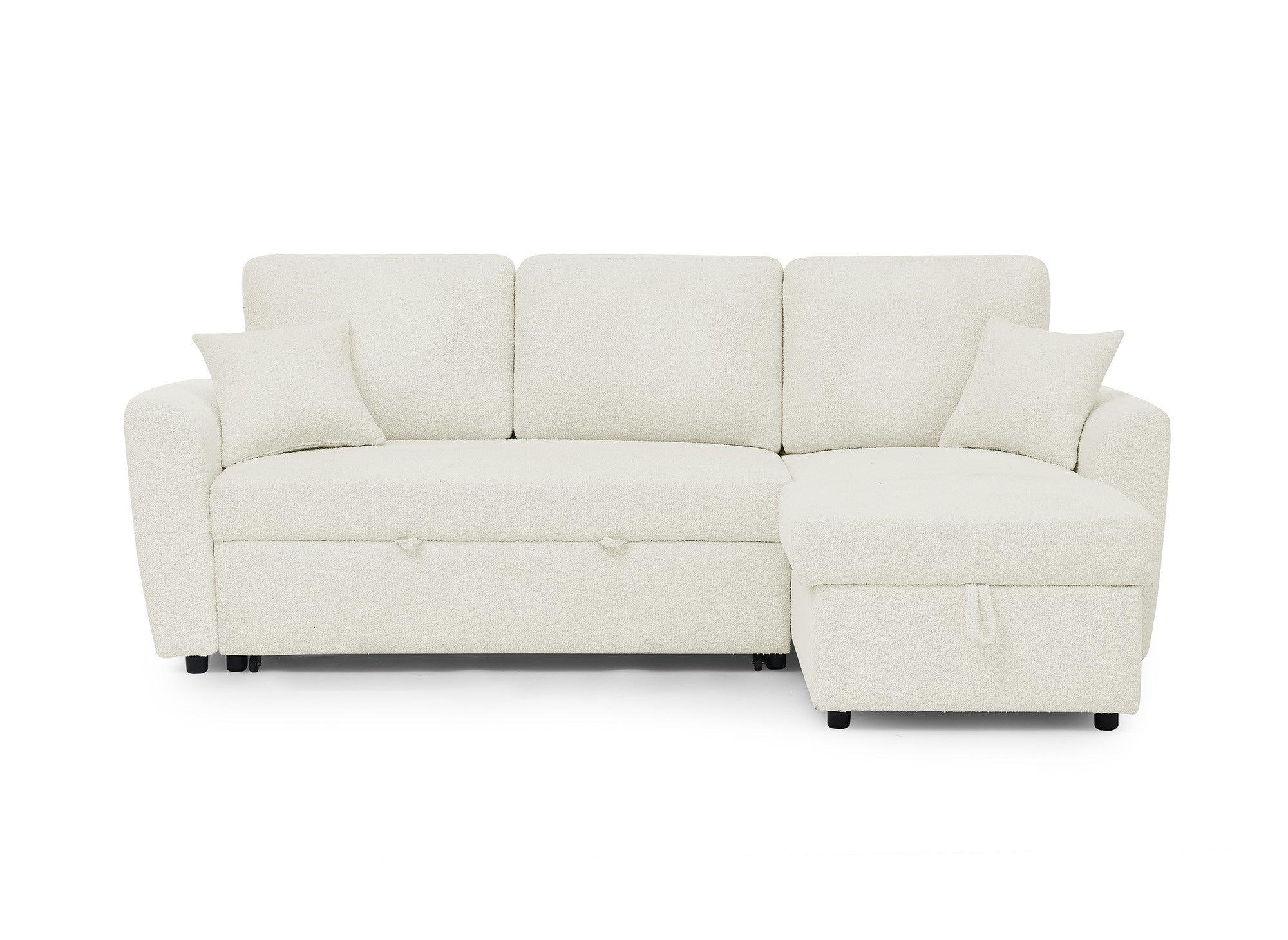 ADRYEN umwandelbares und wendbares Ecksofa mit Stauraum aus beigem Bouclé-Stoff