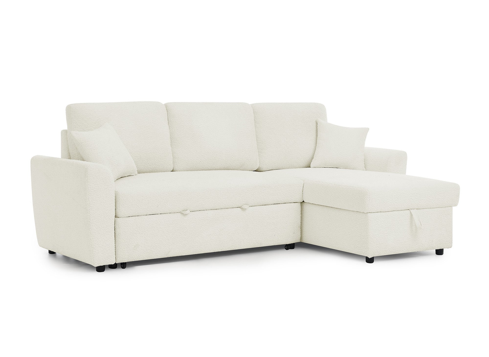 ADRYEN umwandelbares und wendbares Ecksofa mit Stauraum aus beigem Bouclé-Stoff