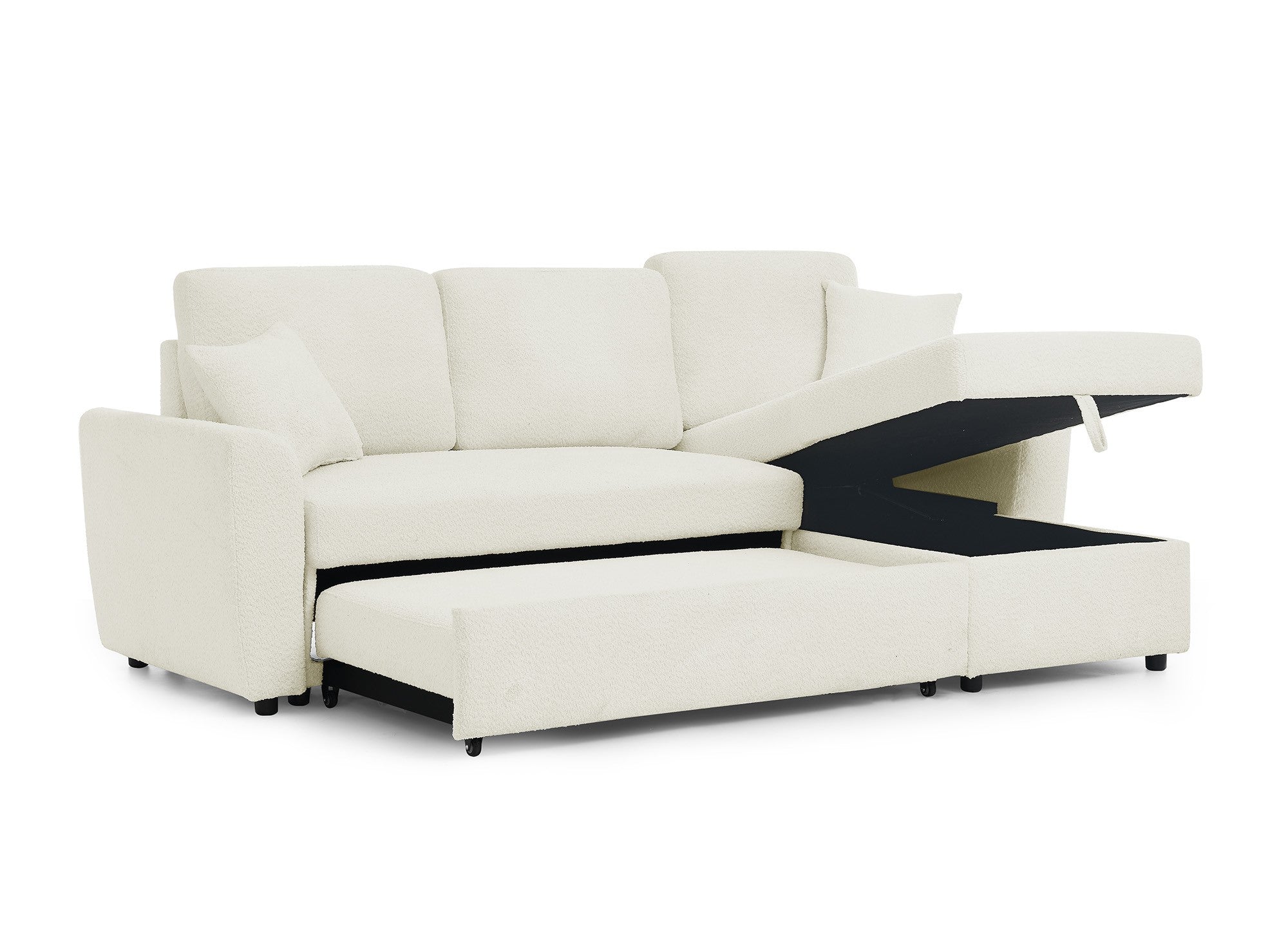 ADRYEN umwandelbares und wendbares Ecksofa mit Stauraum aus beigem Bouclé-Stoff