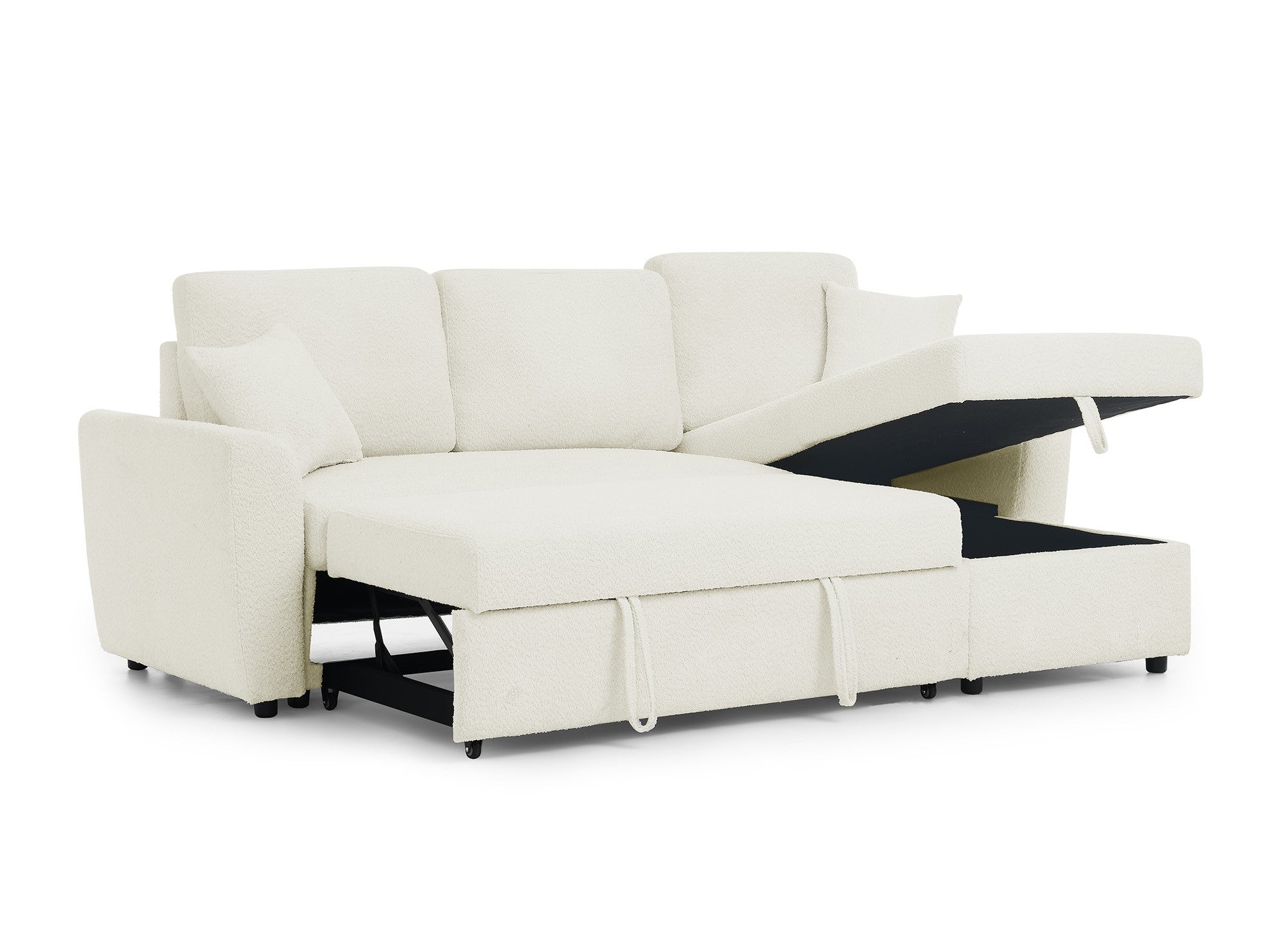 ADRYEN umwandelbares und wendbares Ecksofa mit Stauraum aus beigem Bouclé-Stoff