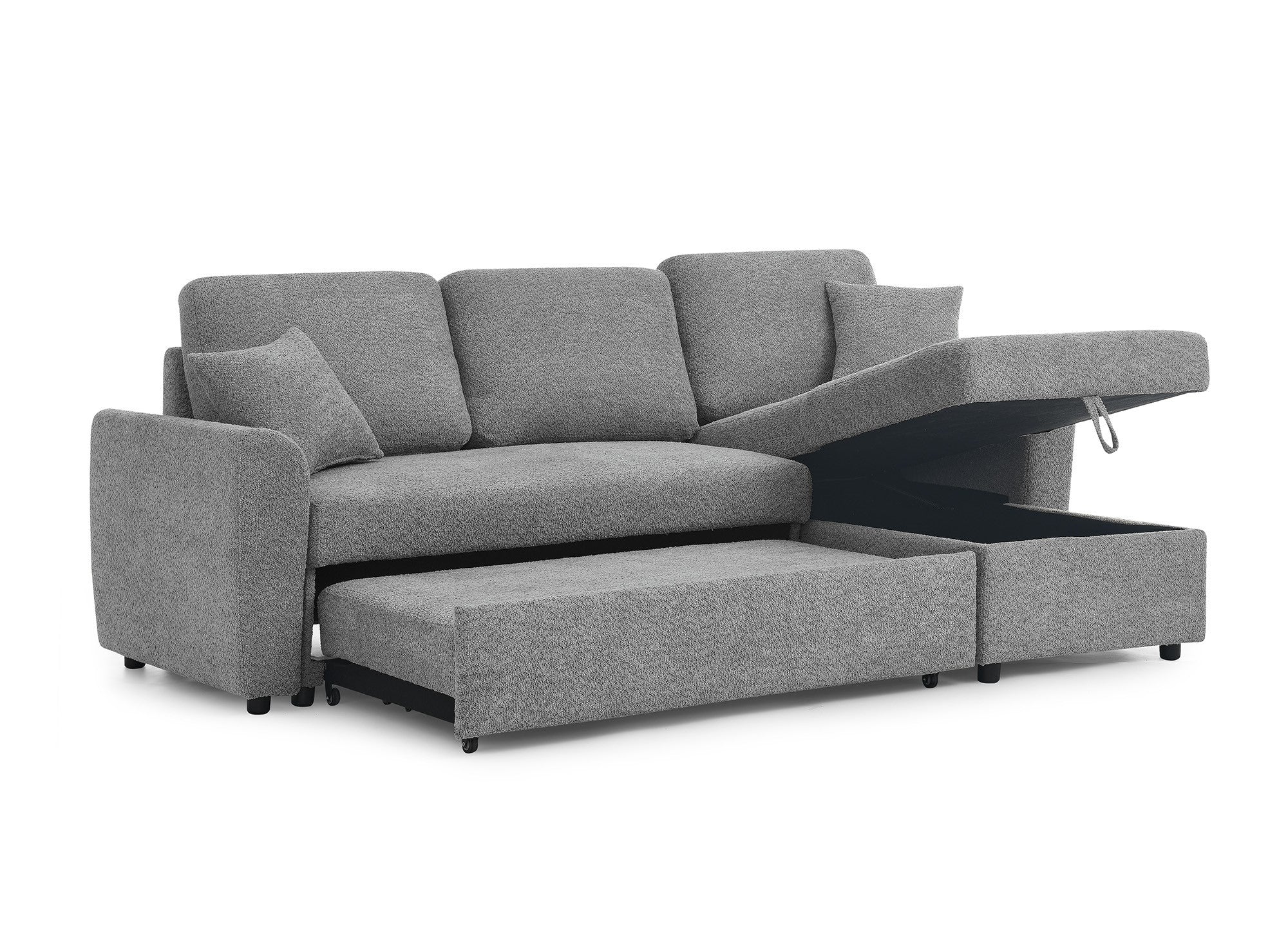 ADRYEN Ecksofa aus grauem Frottee mit Stauraum