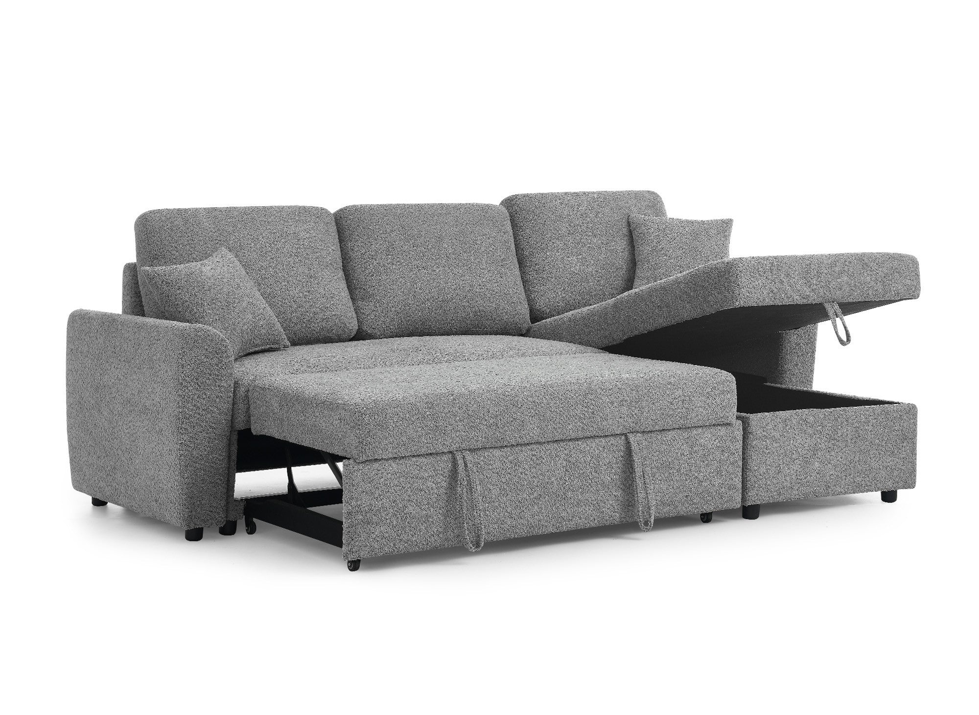 ADRYEN Ecksofa aus grauem Frottee mit Stauraum