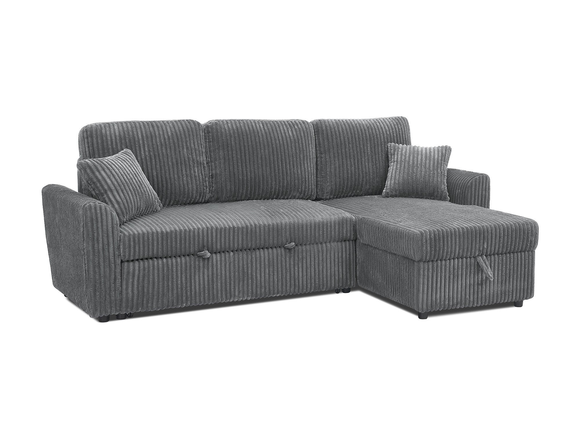 ADRYEN Ecksofa aus dickem grauem Cord mit Stauraum, umwandelbar und wendbar