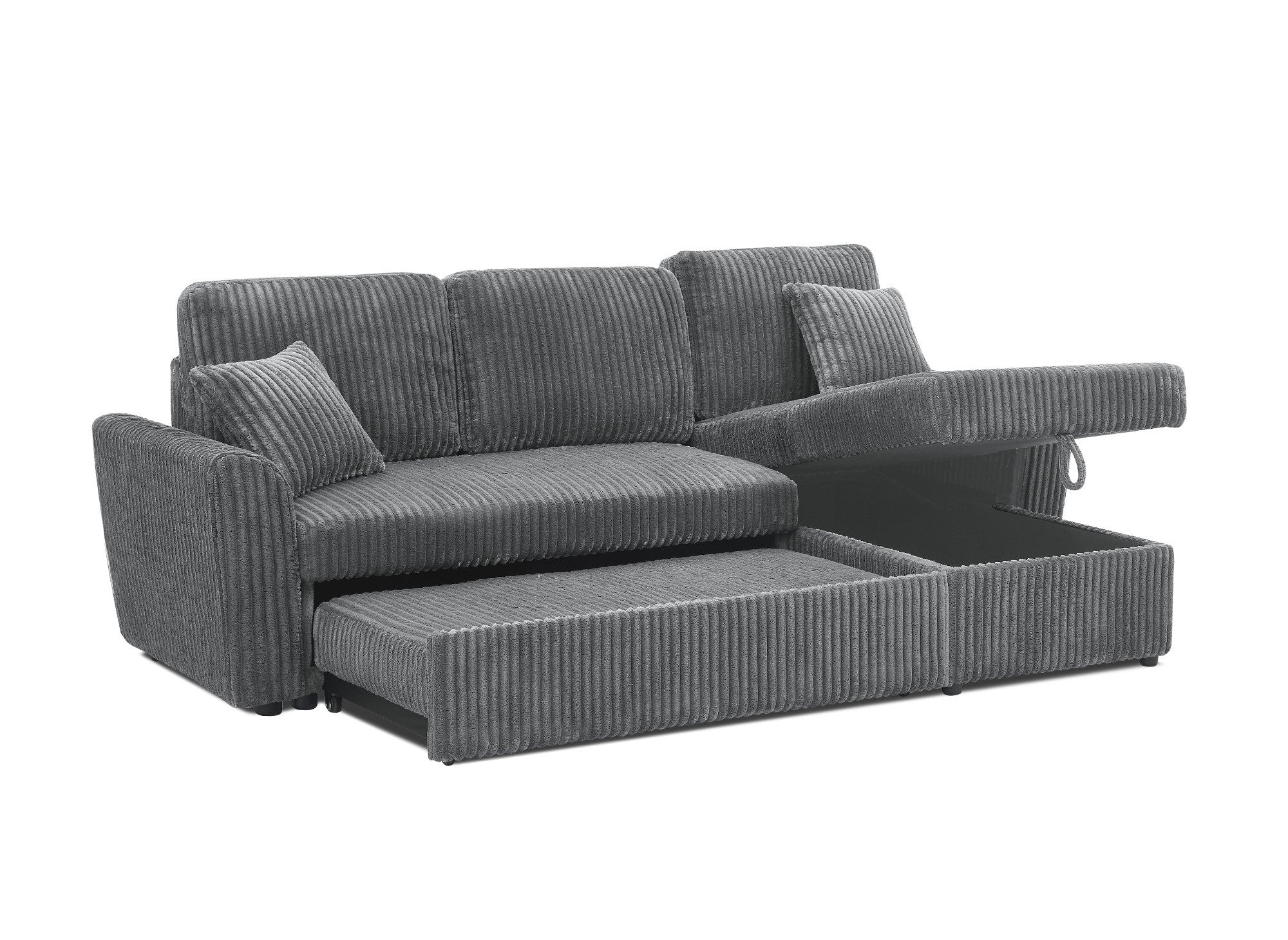 ADRYEN Ecksofa aus dickem grauem Cord mit Stauraum, umwandelbar und wendbar