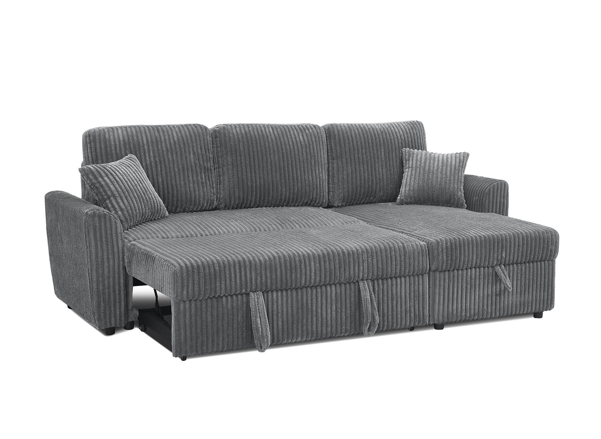 ADRYEN Ecksofa aus dickem grauem Cord mit Stauraum, umwandelbar und wendbar