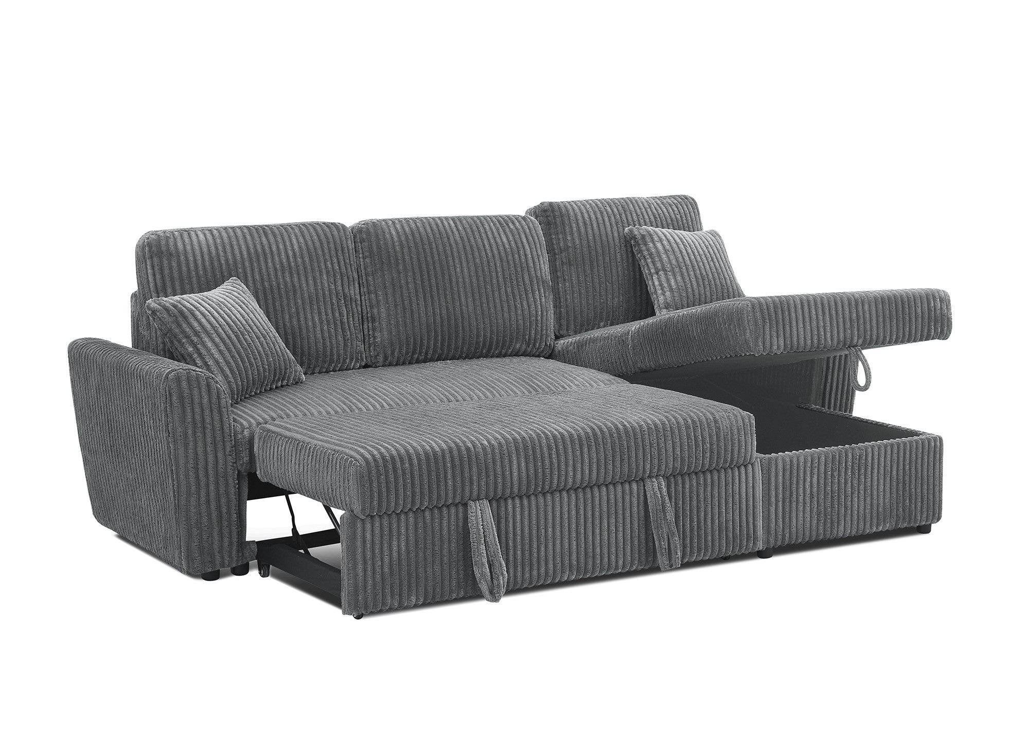 ADRYEN Ecksofa aus dickem grauem Cord mit Stauraum, umwandelbar und wendbar