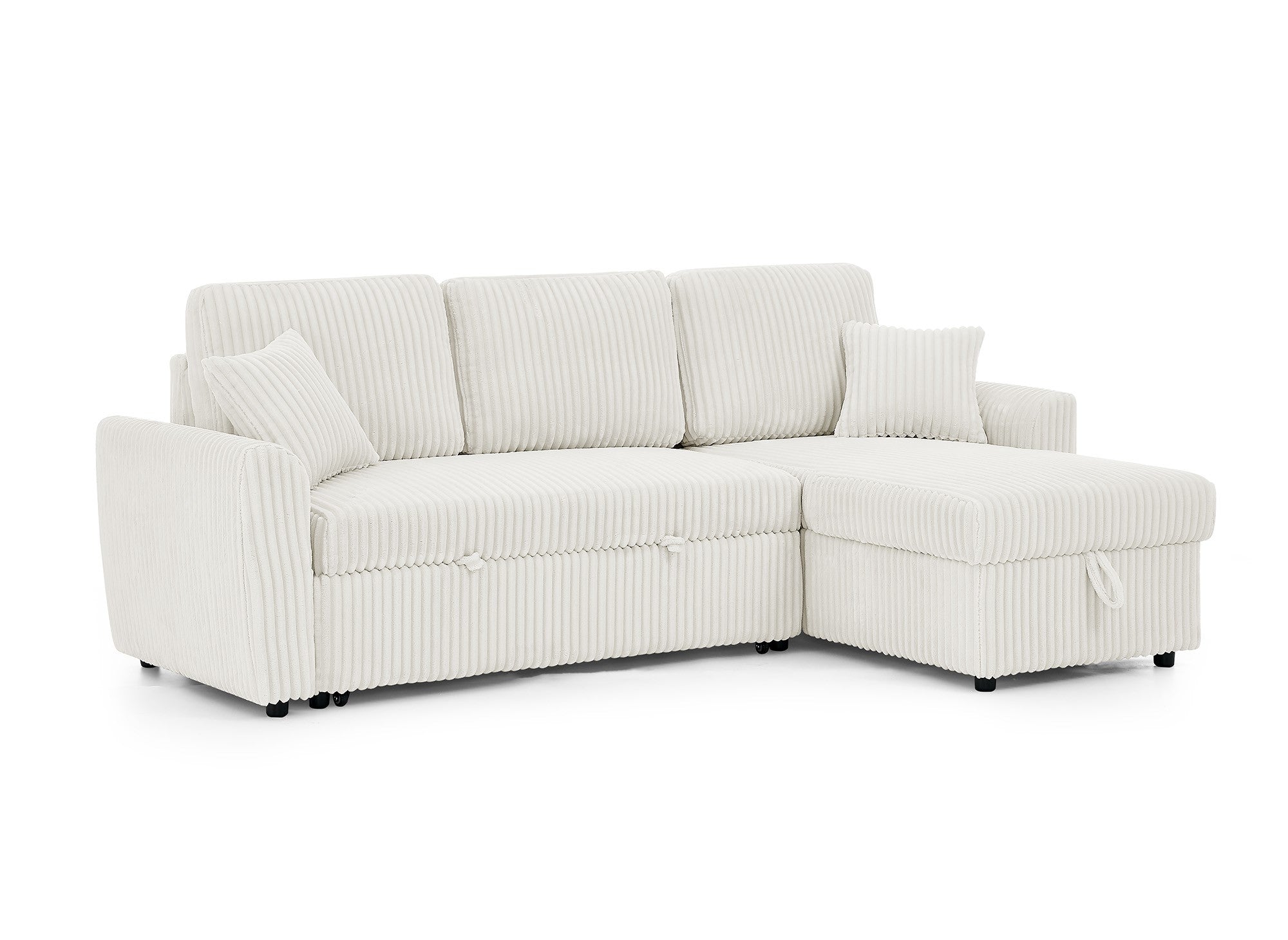 ADRYEN umwandelbares und wendbares Ecksofa mit Stauraum aus dickem, beigem Cord