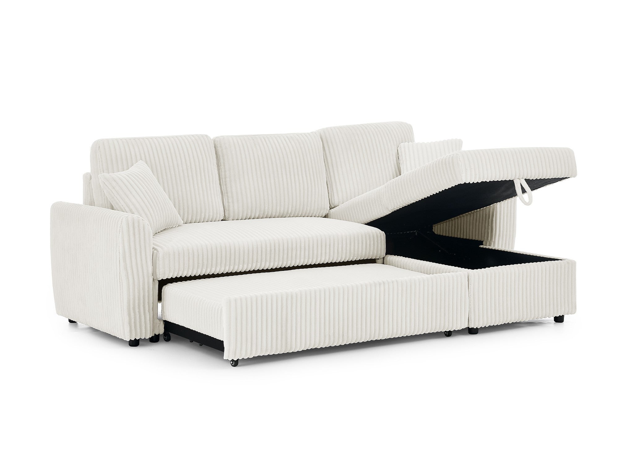 ADRYEN umwandelbares und wendbares Ecksofa mit Stauraum aus dickem, beigem Cord