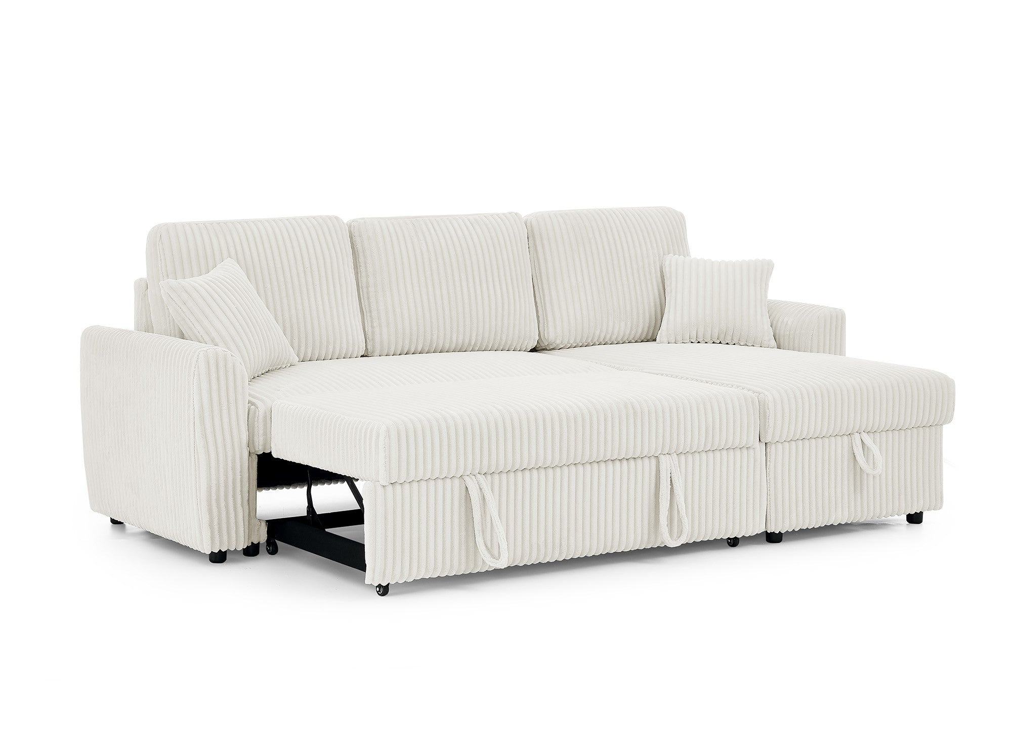 ADRYEN umwandelbares und wendbares Ecksofa mit Stauraum aus dickem, beigem Cord
