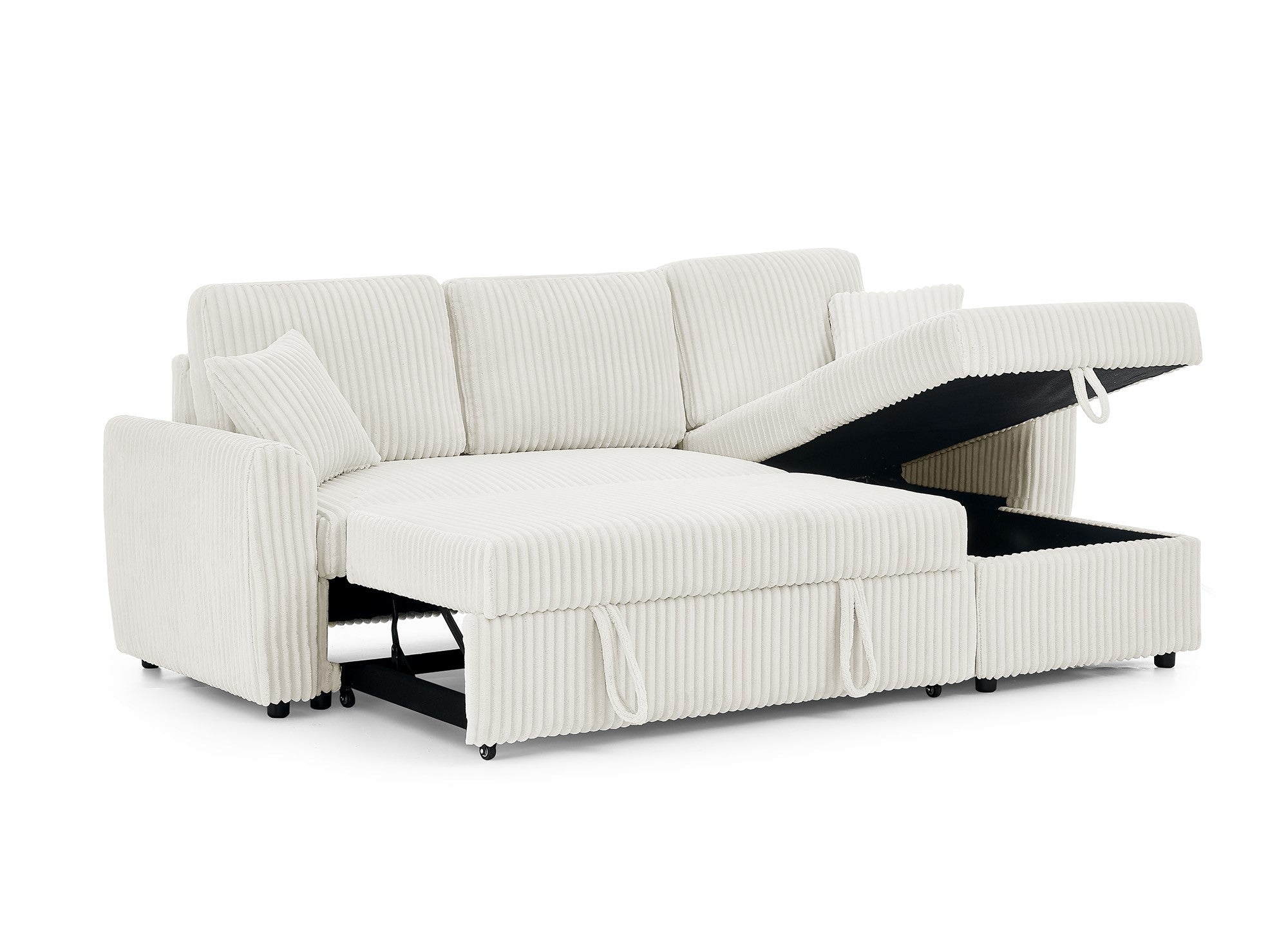 ADRYEN umwandelbares und wendbares Ecksofa mit Stauraum aus dickem, beigem Cord