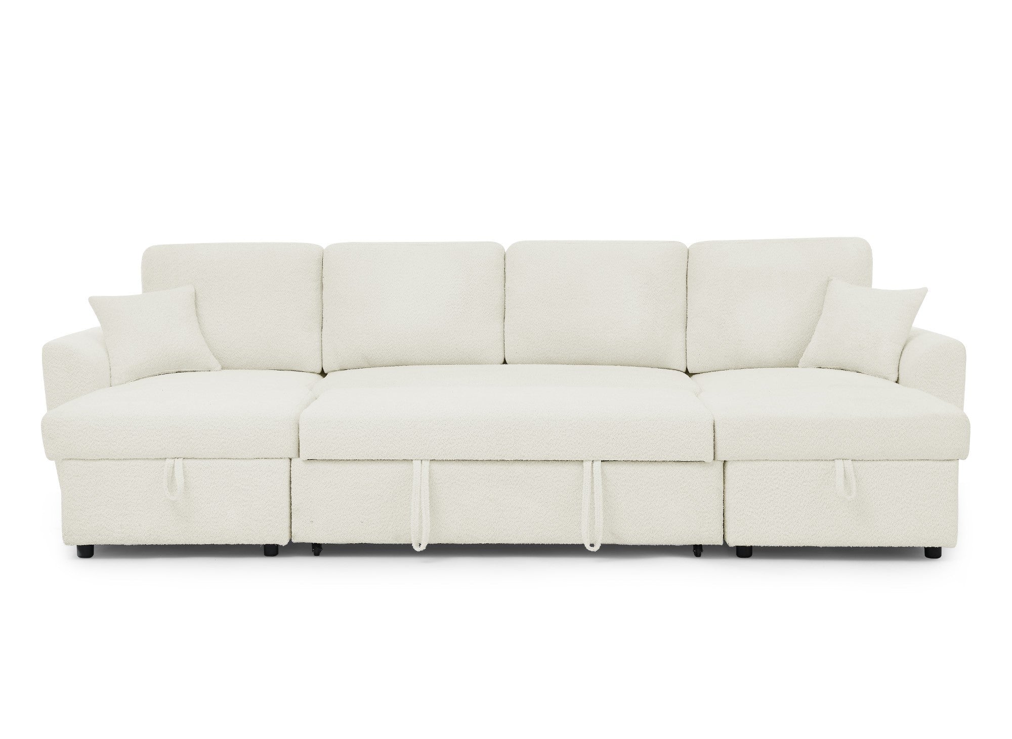 ADRYEN Panorama-Schlafsofa mit Staufächern in beigefarbenem Bouclé-Stoff