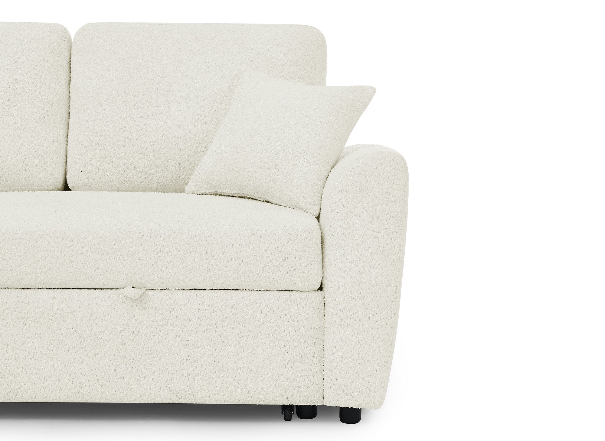 ADRYEN Panorama-Schlafsofa mit Staufächern in beigefarbenem Bouclé-Stoff