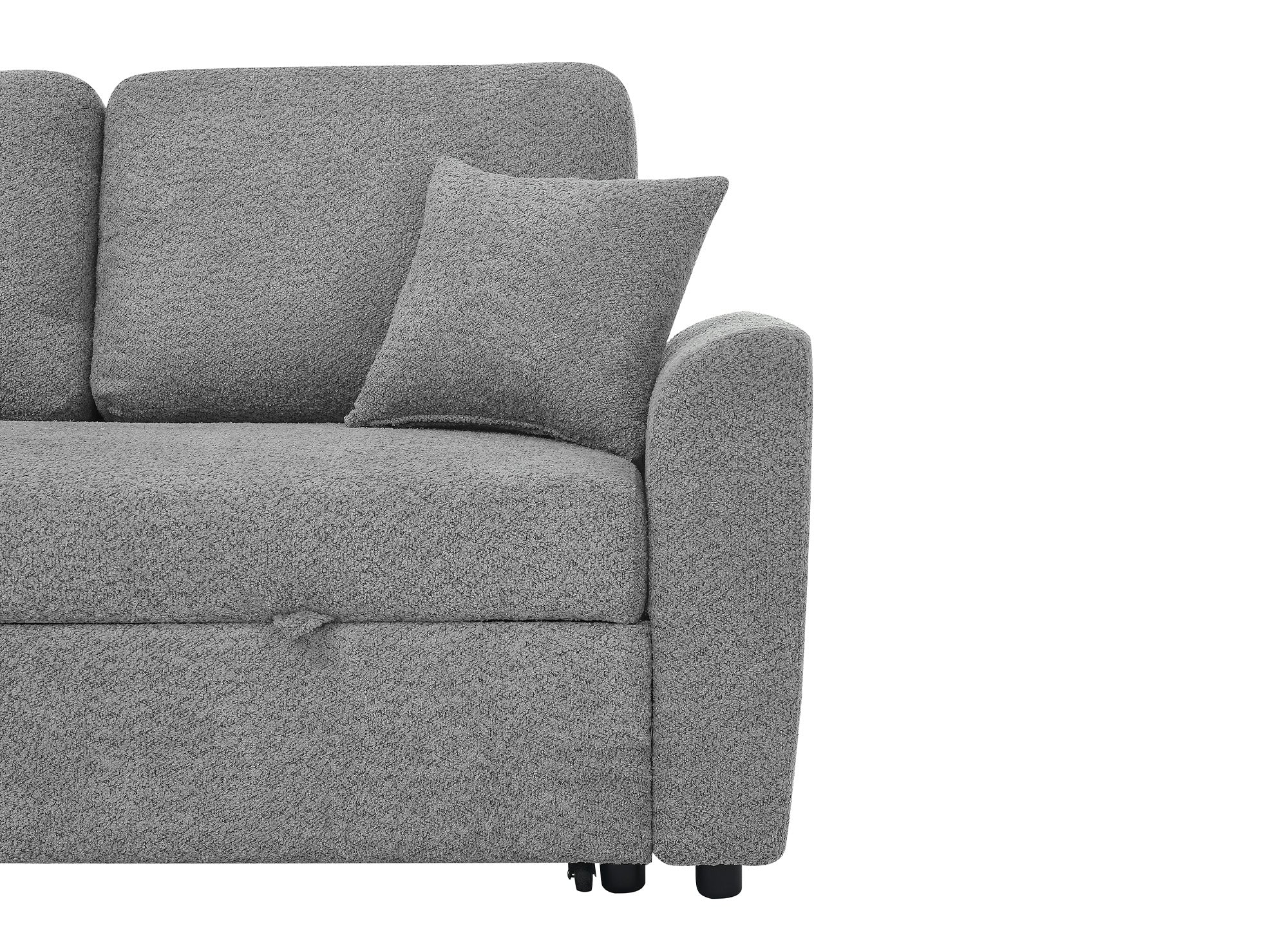 ADRYEN Panorama-Schlafsofa mit Staufächern in grauem Bouclé-Stoff