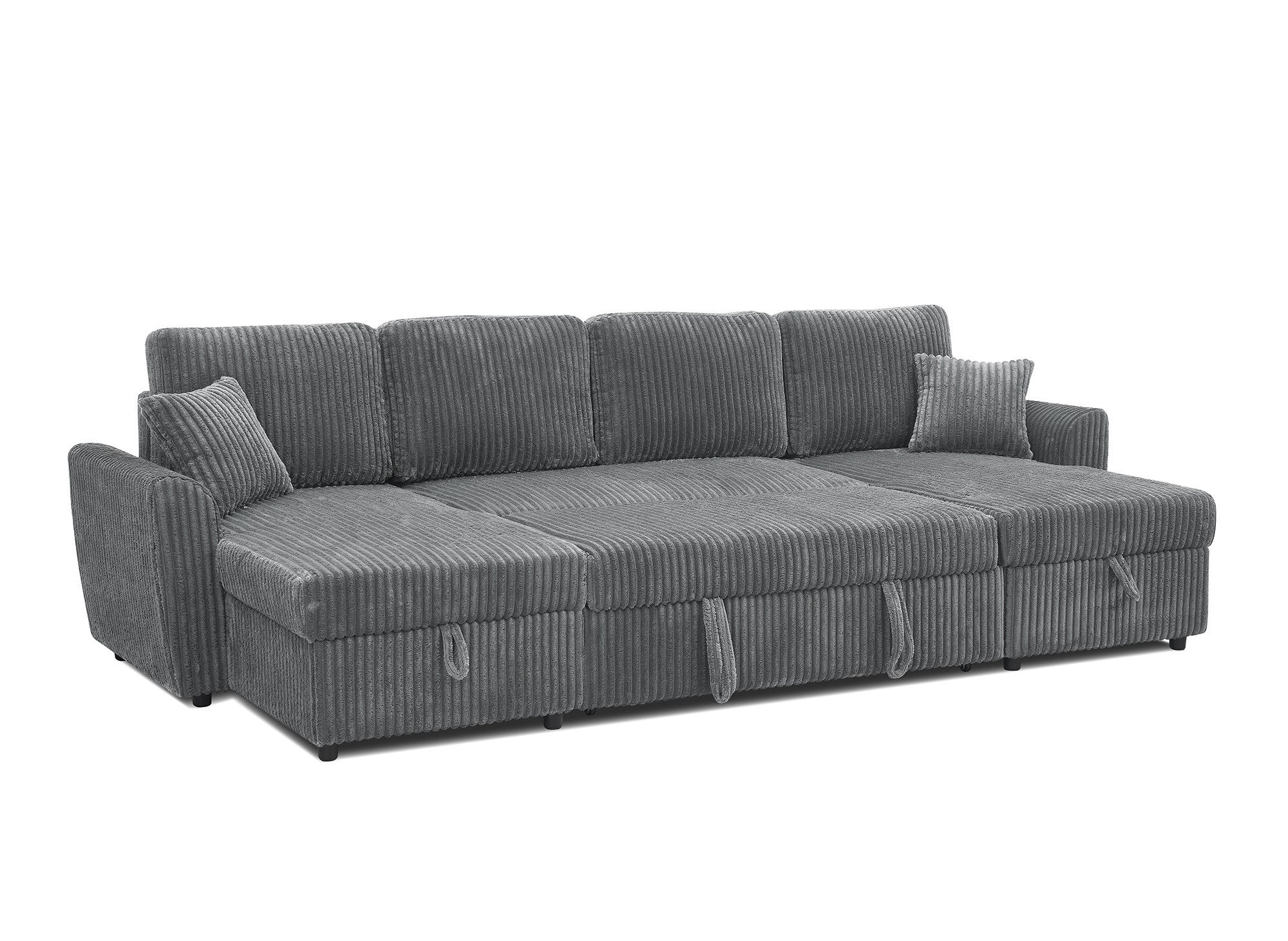 ADRYEN Panorama-Schlafsofa mit Staufächern aus dickem grauem Cord