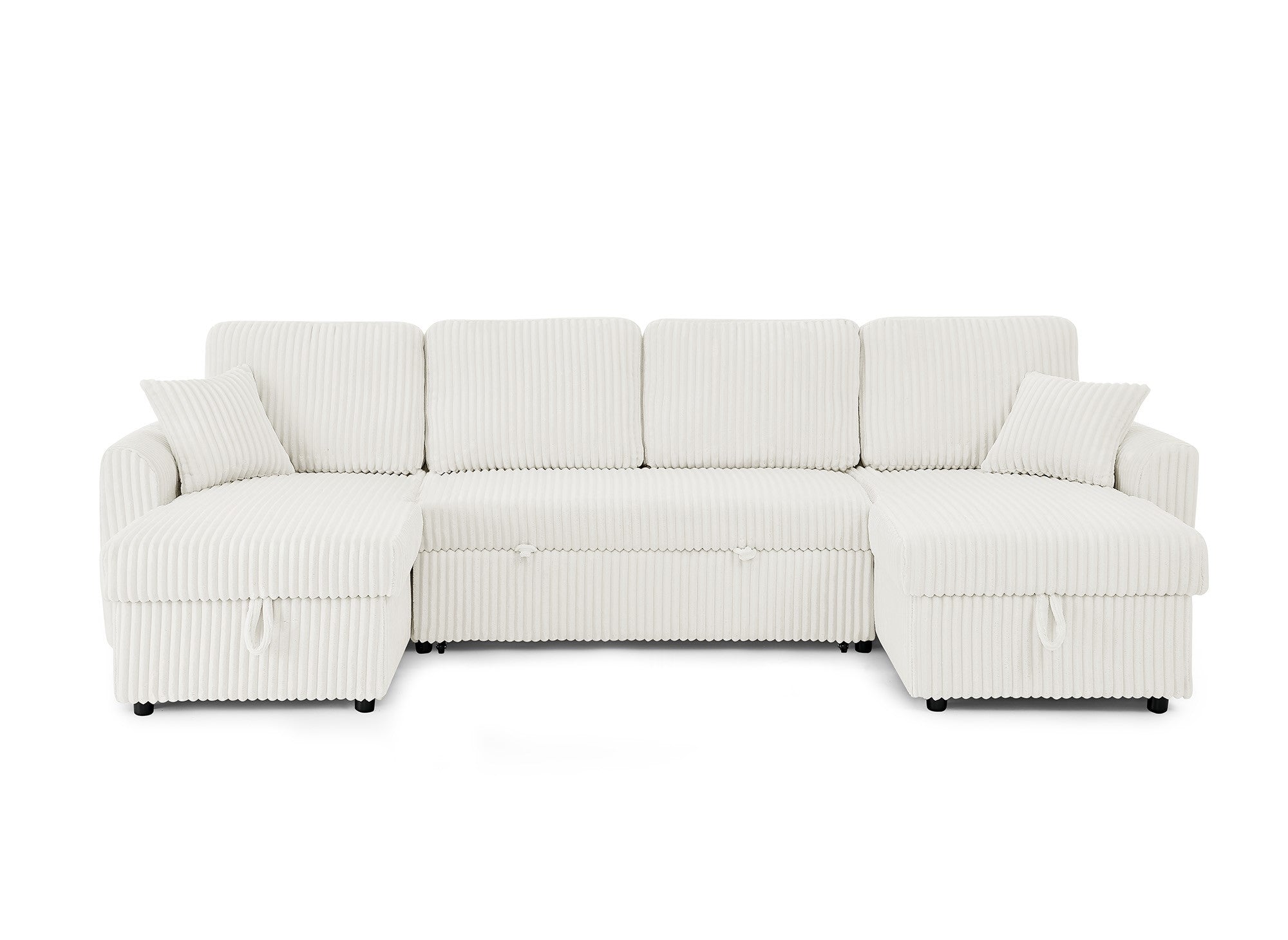 ADRYEN Panorama-Schlafsofa mit Staufächern aus dickem beigefarbenem Cord