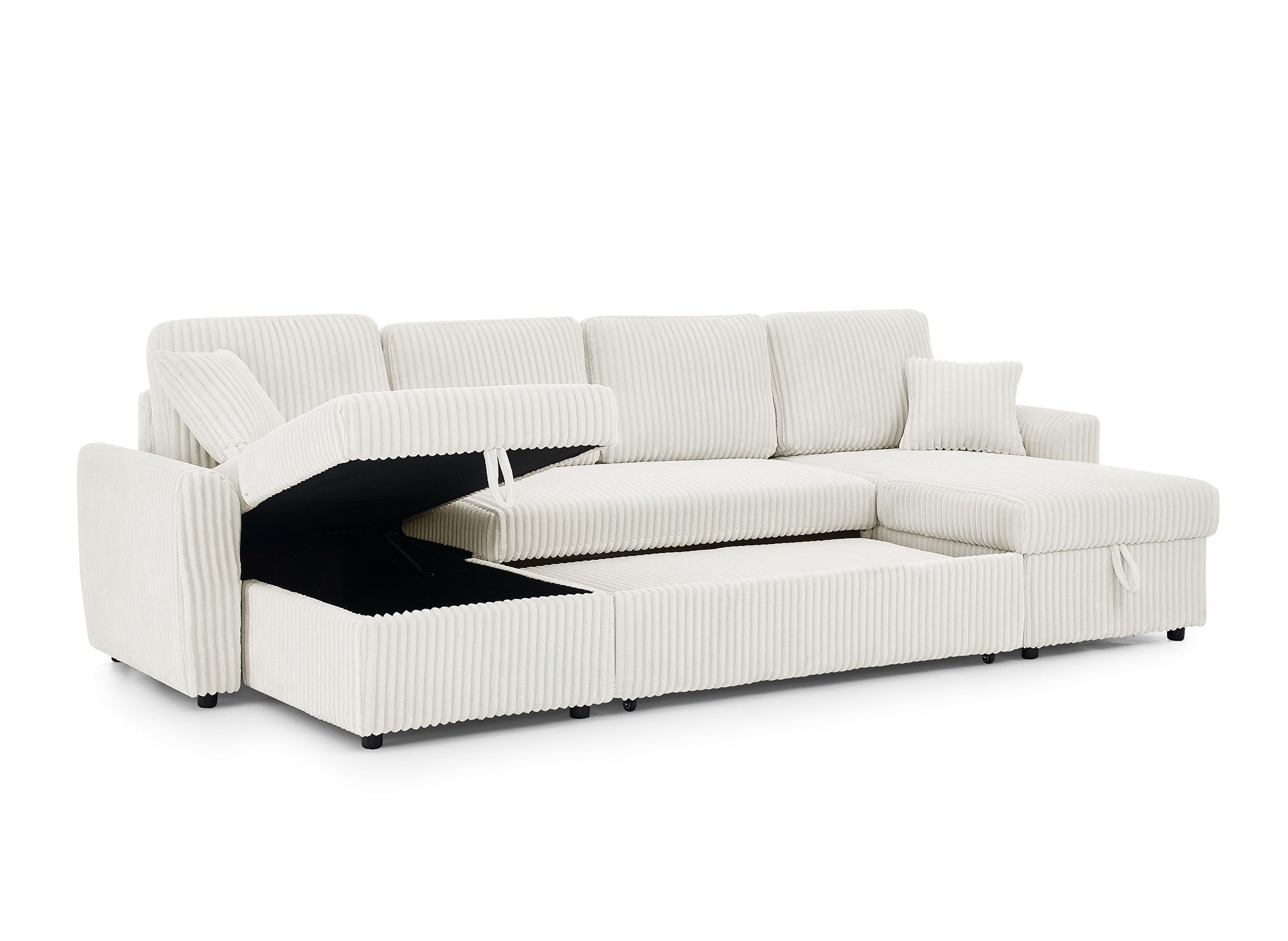 ADRYEN Panorama-Schlafsofa mit Staufächern aus dickem beigefarbenem Cord