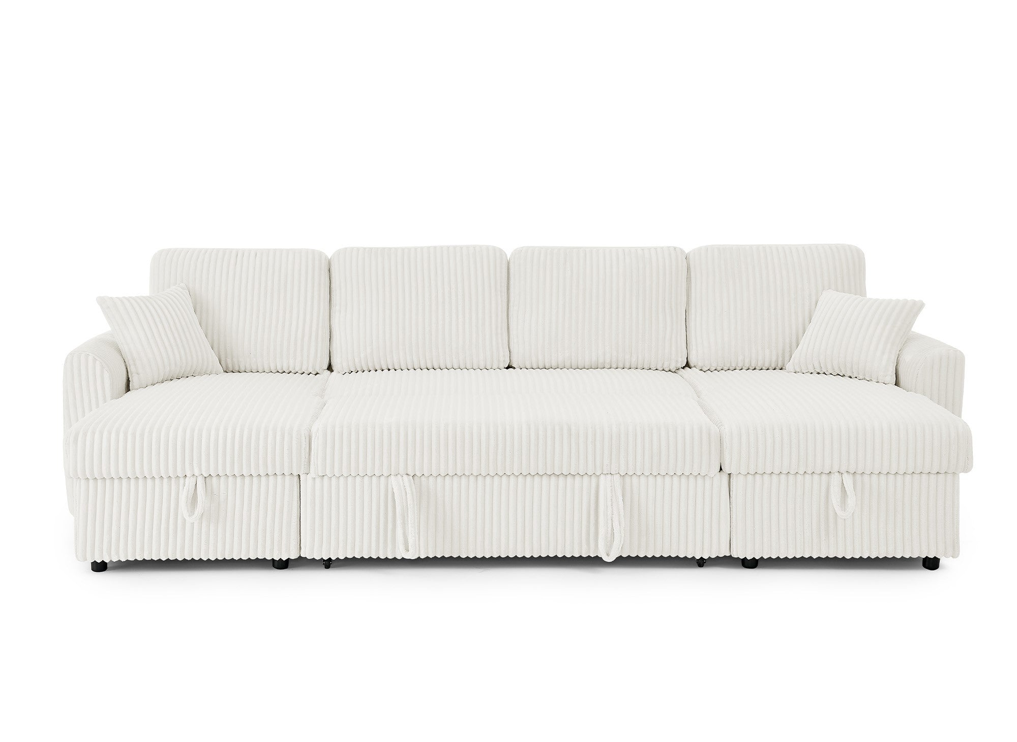 ADRYEN Panorama-Schlafsofa mit Staufächern aus dickem beigefarbenem Cord