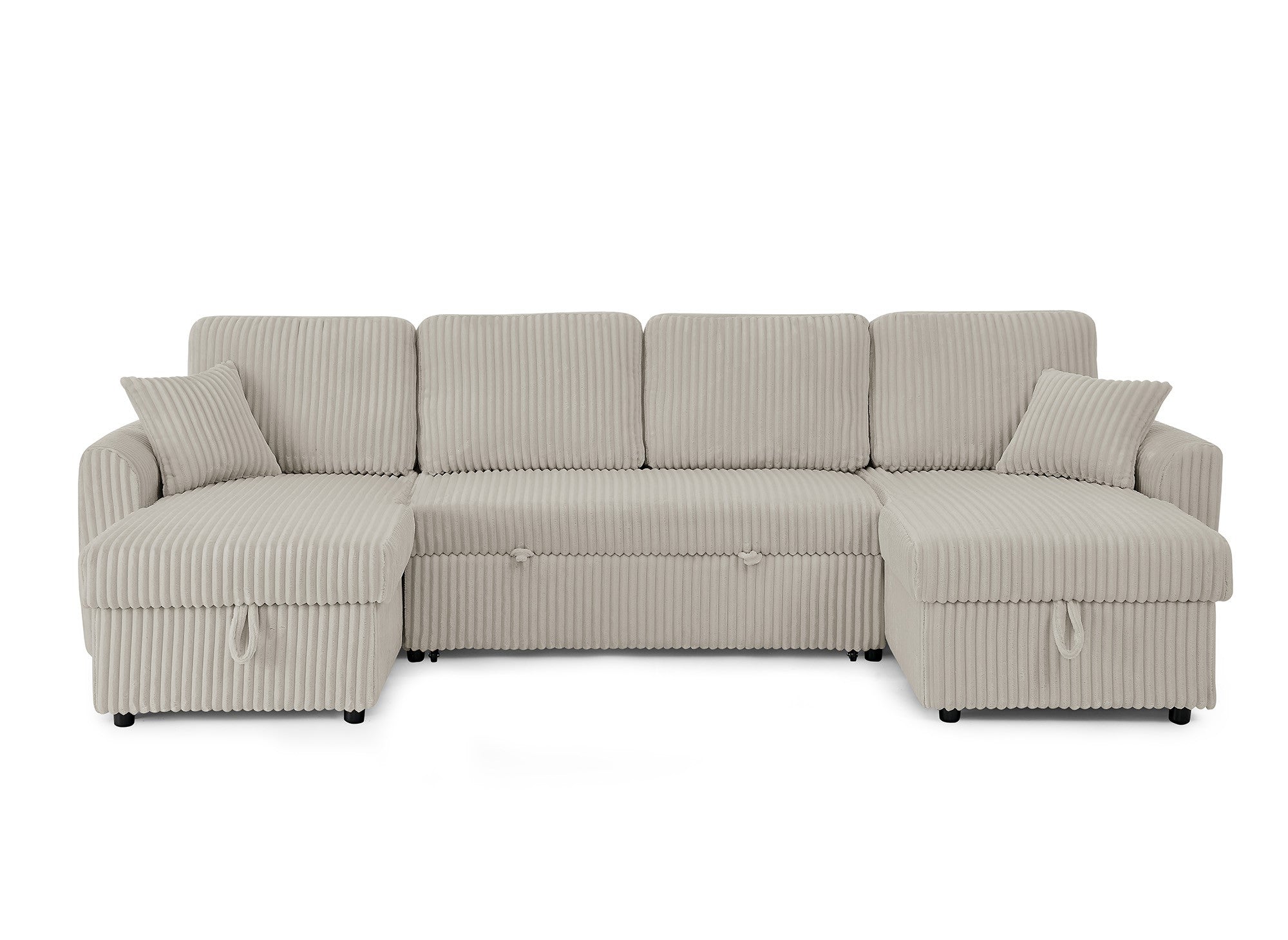 ADRYEN Panorama-Schlafsofa mit Stauraum in dickem taupefarbenem Cord