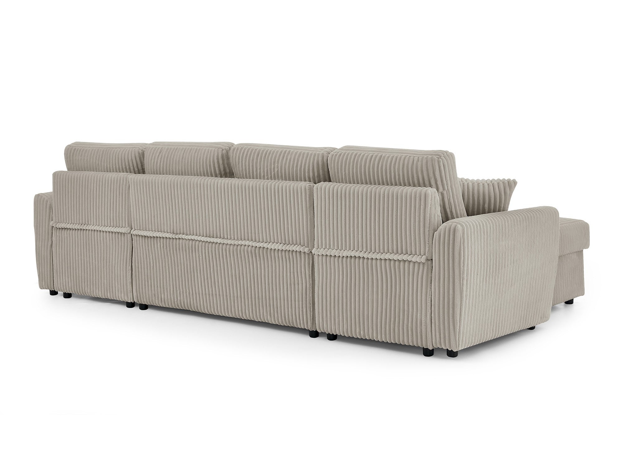 ADRYEN Panorama-Schlafsofa mit Stauraum in dickem taupefarbenem Cord