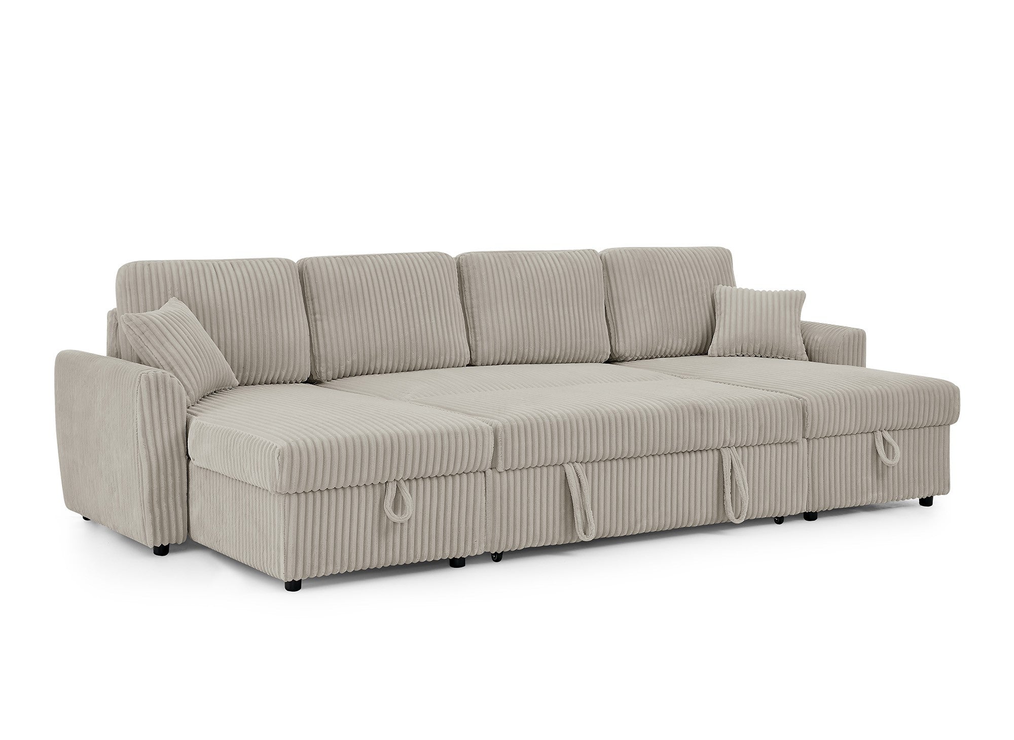 ADRYEN Panorama-Schlafsofa mit Stauraum in dickem taupefarbenem Cord