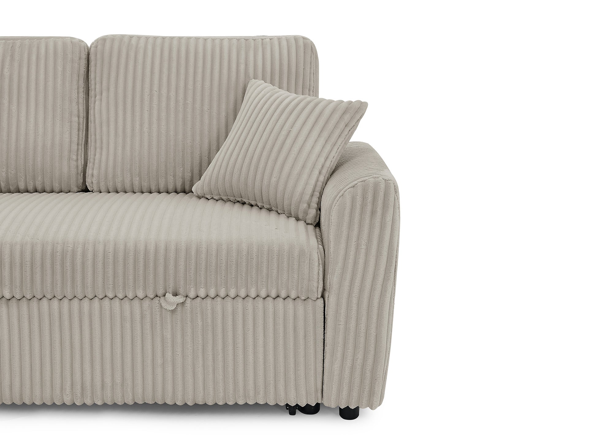 ADRYEN Panorama-Schlafsofa mit Stauraum in dickem taupefarbenem Cord