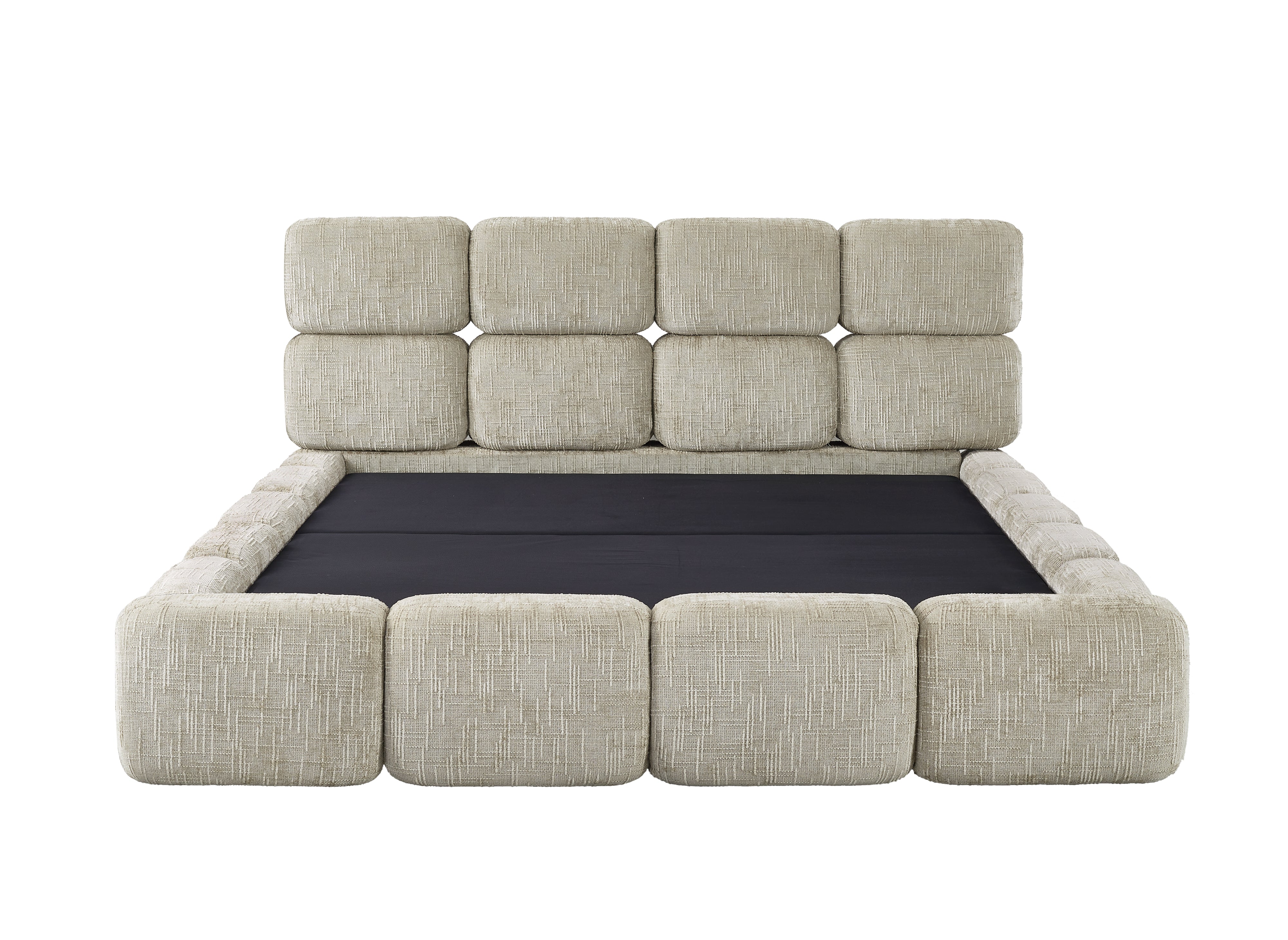 BUBBLE Bett mit Stauraum aus taupefarbenem Samt, 140 x 190 cm