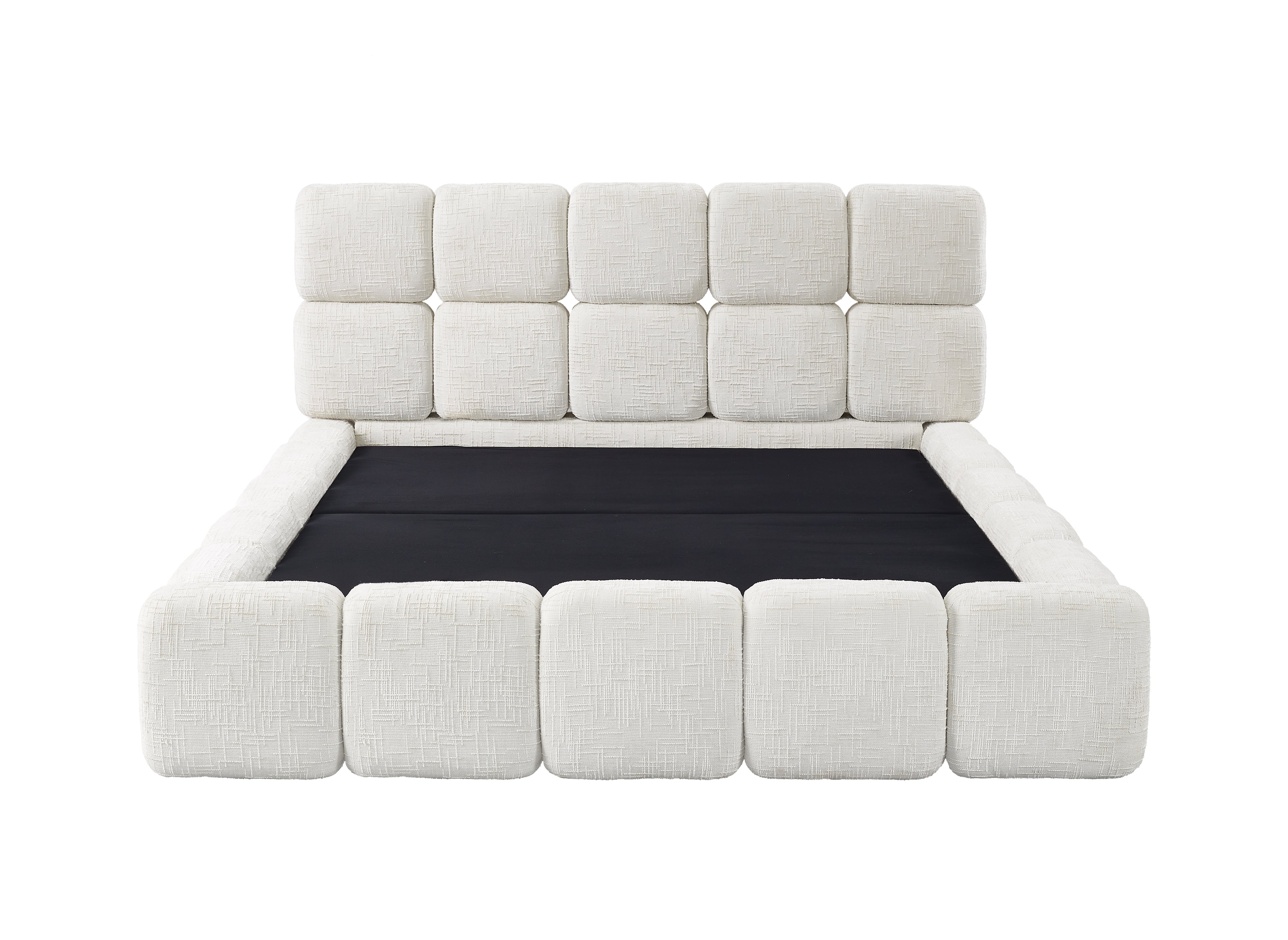 BUBBLE Bett mit Stauraum, beige melierter Samt, 180 x 200 cm