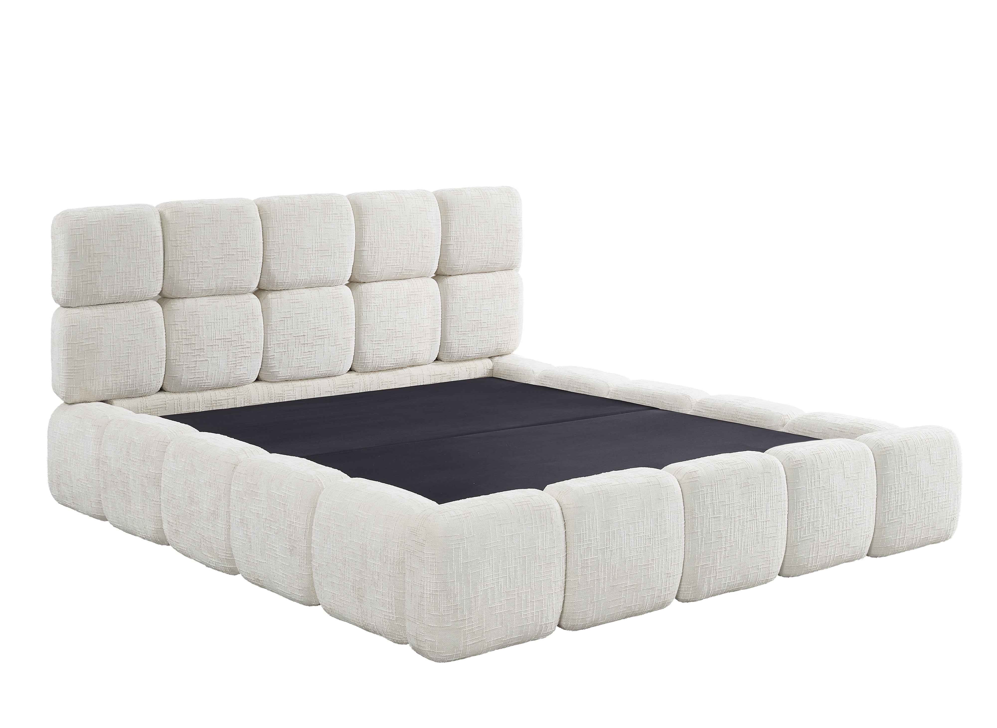 BUBBLE Bett mit Stauraum, beige melierter Samt, 180 x 200 cm