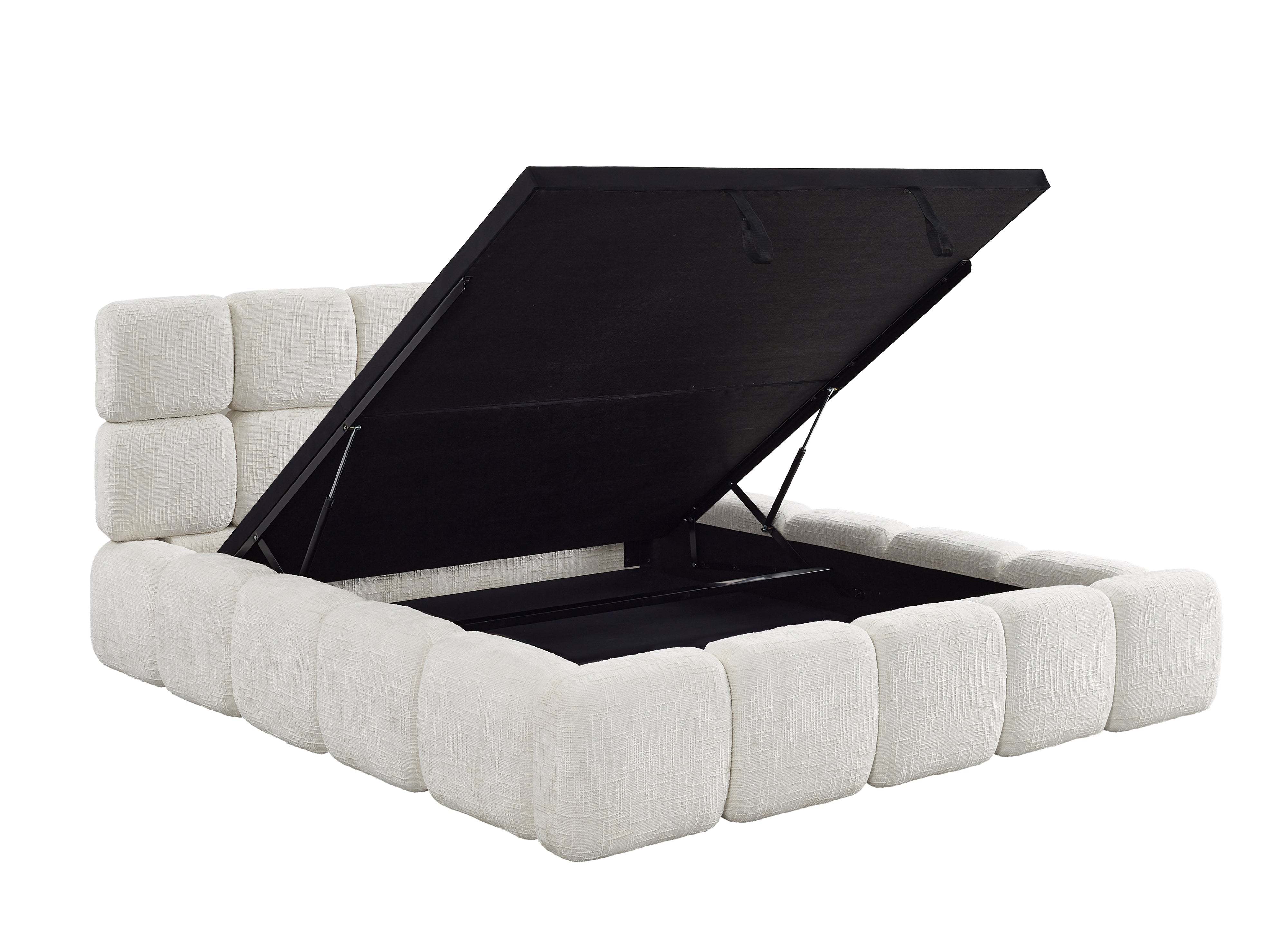BUBBLE Bett mit Stauraum, beige melierter Samt, 180 x 200 cm