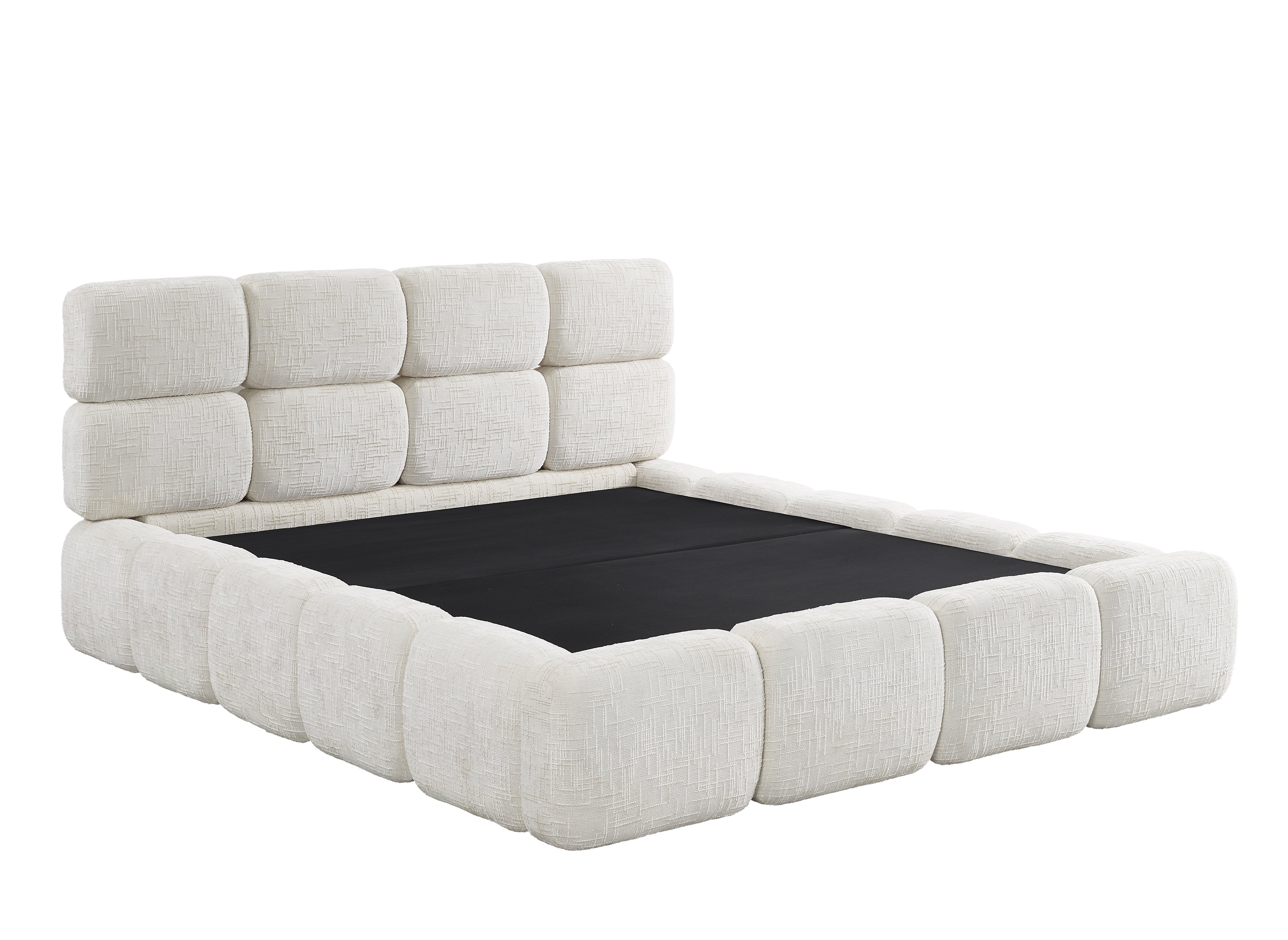 BUBBLE Bett mit Stauraum, beige melierter Samt, 140 x 190 cm