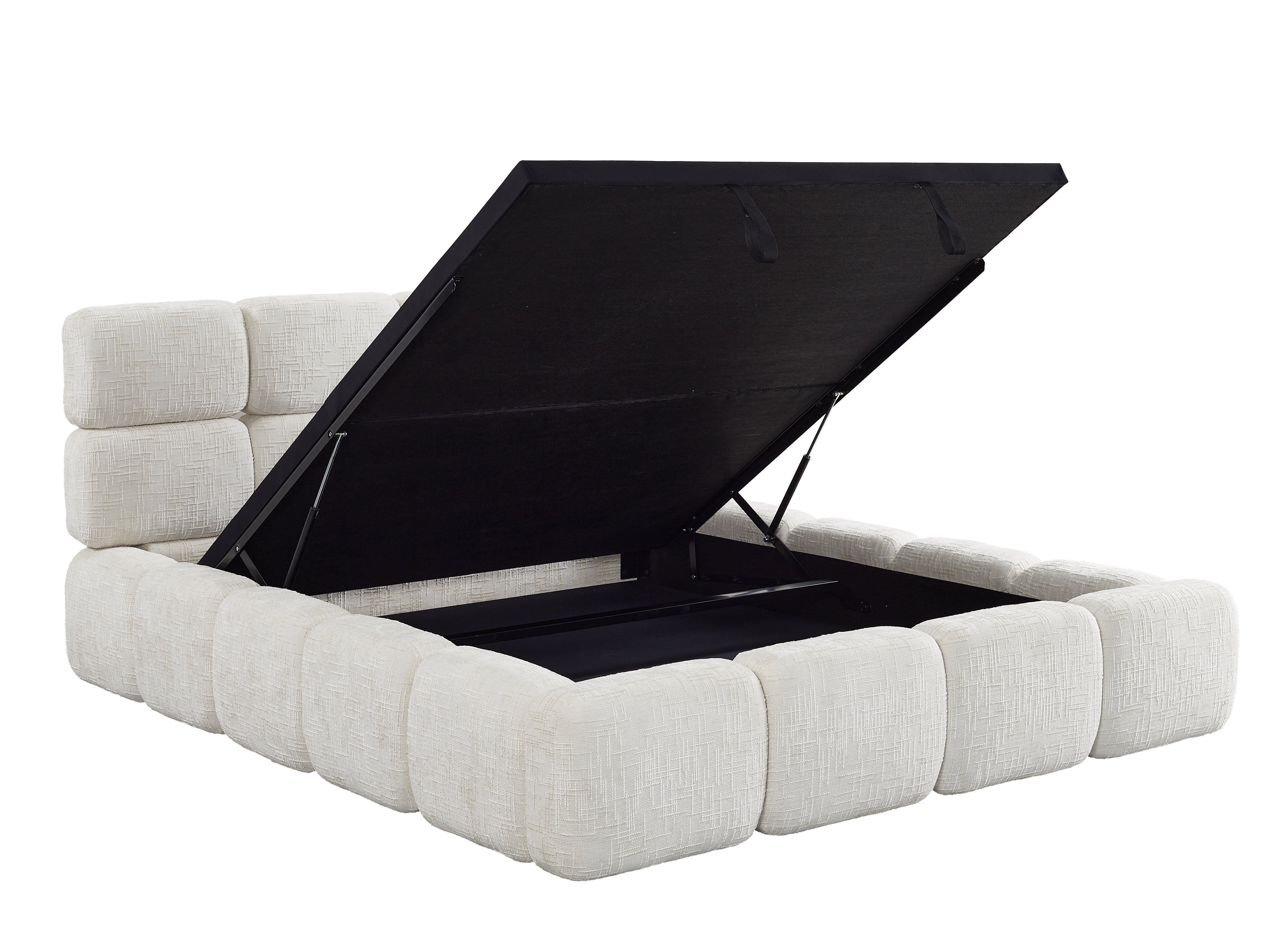 BUBBLE Bett mit Stauraum, beige melierter Samt, 140 x 190 cm