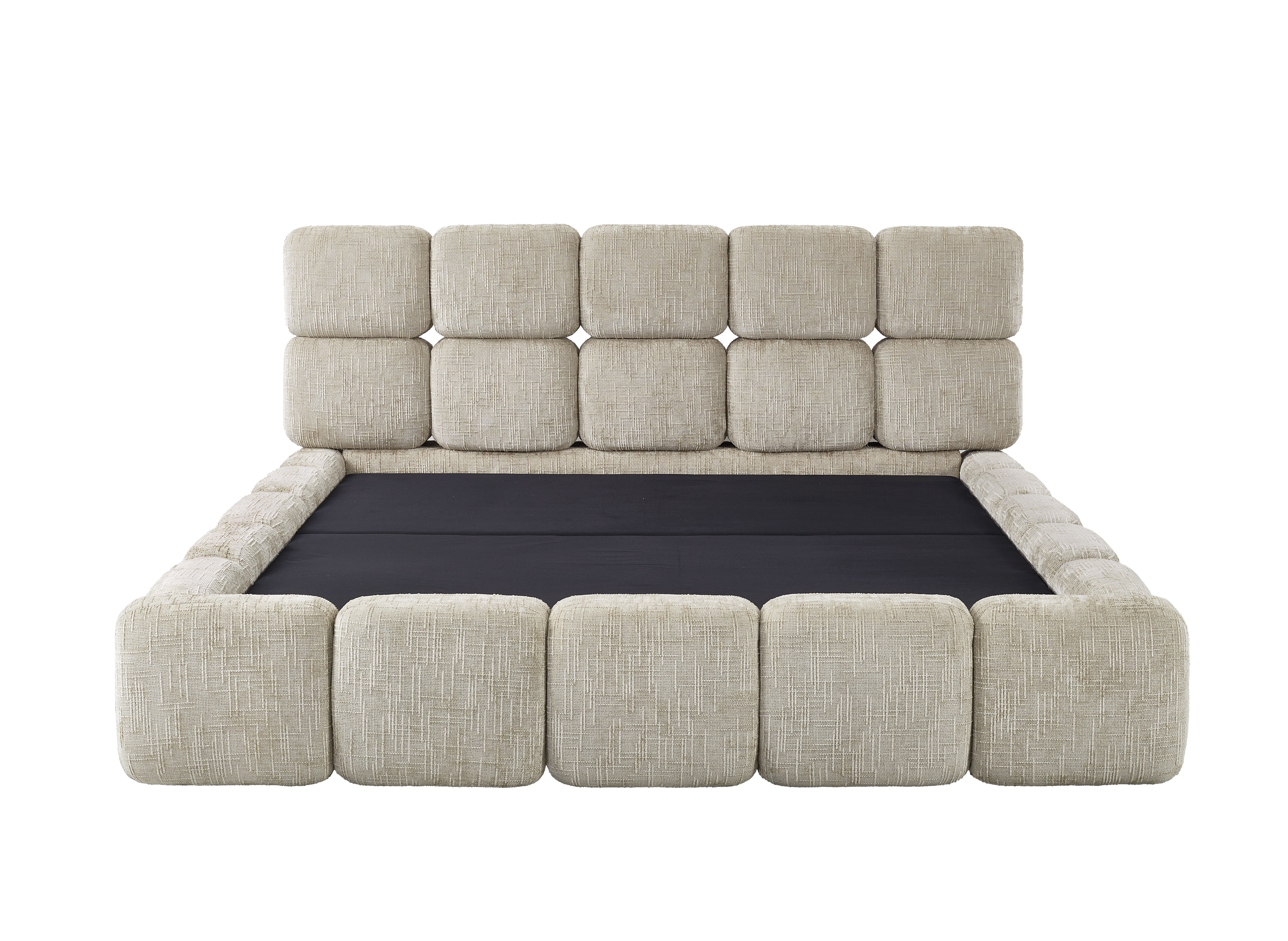 BUBBLE Bett mit Stauraum aus taupefarbenem Samt, 180 x 200 cm