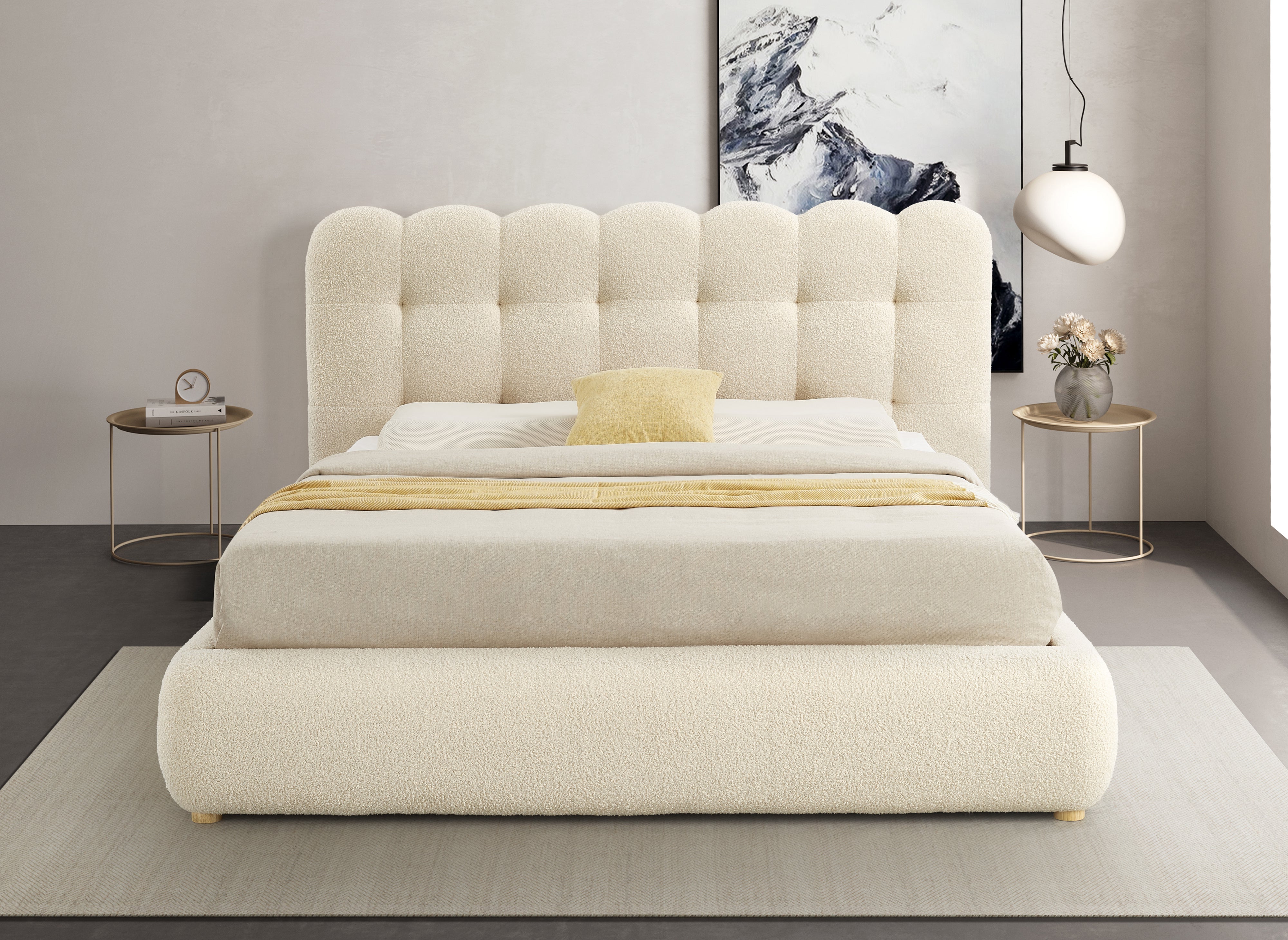 Bett mit Stauraum aus beigem Frottee 140x190 cm BISCUIT