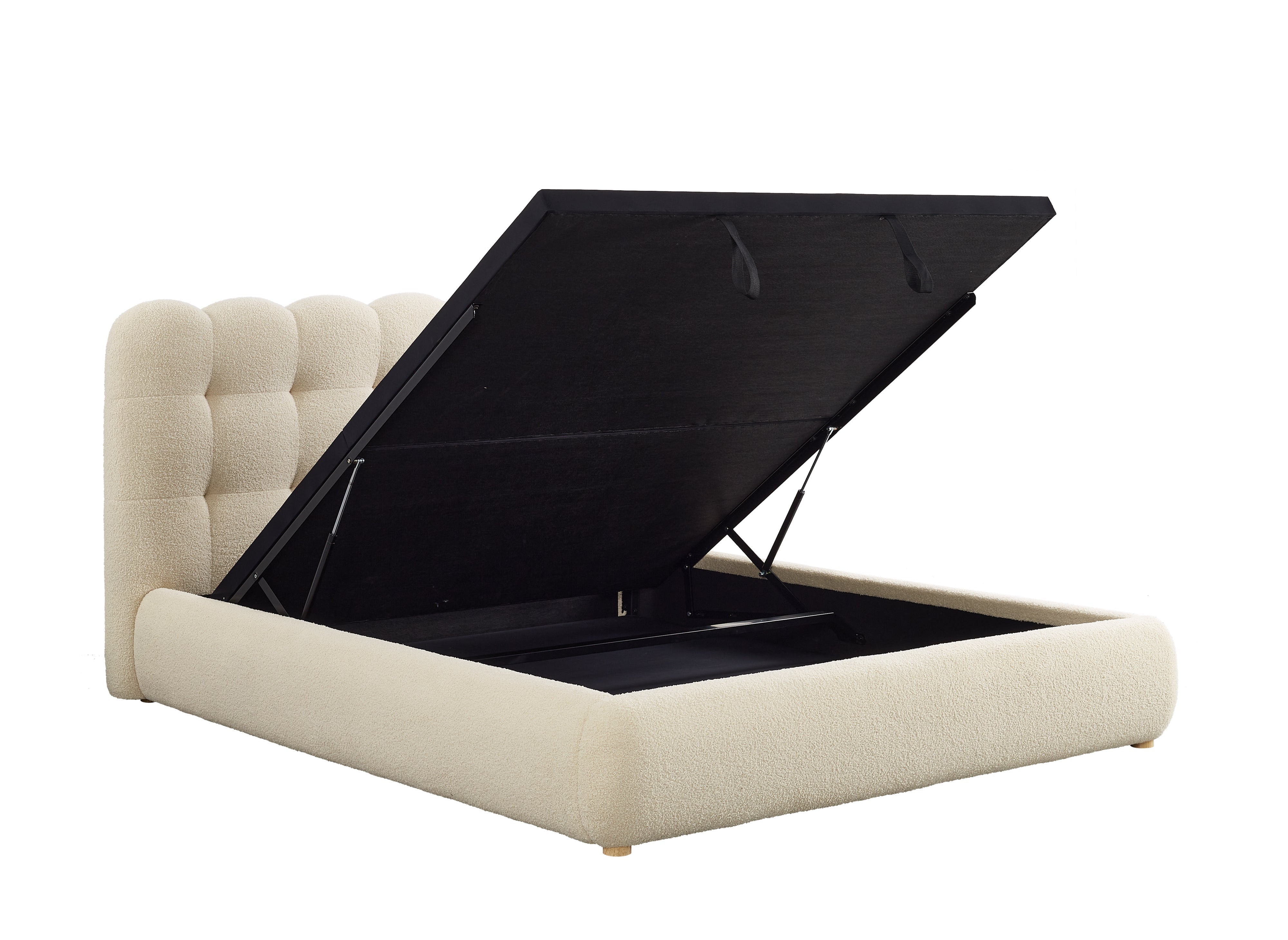 Bett mit Stauraum aus beigem Frottee 160x200 cm BISCUIT