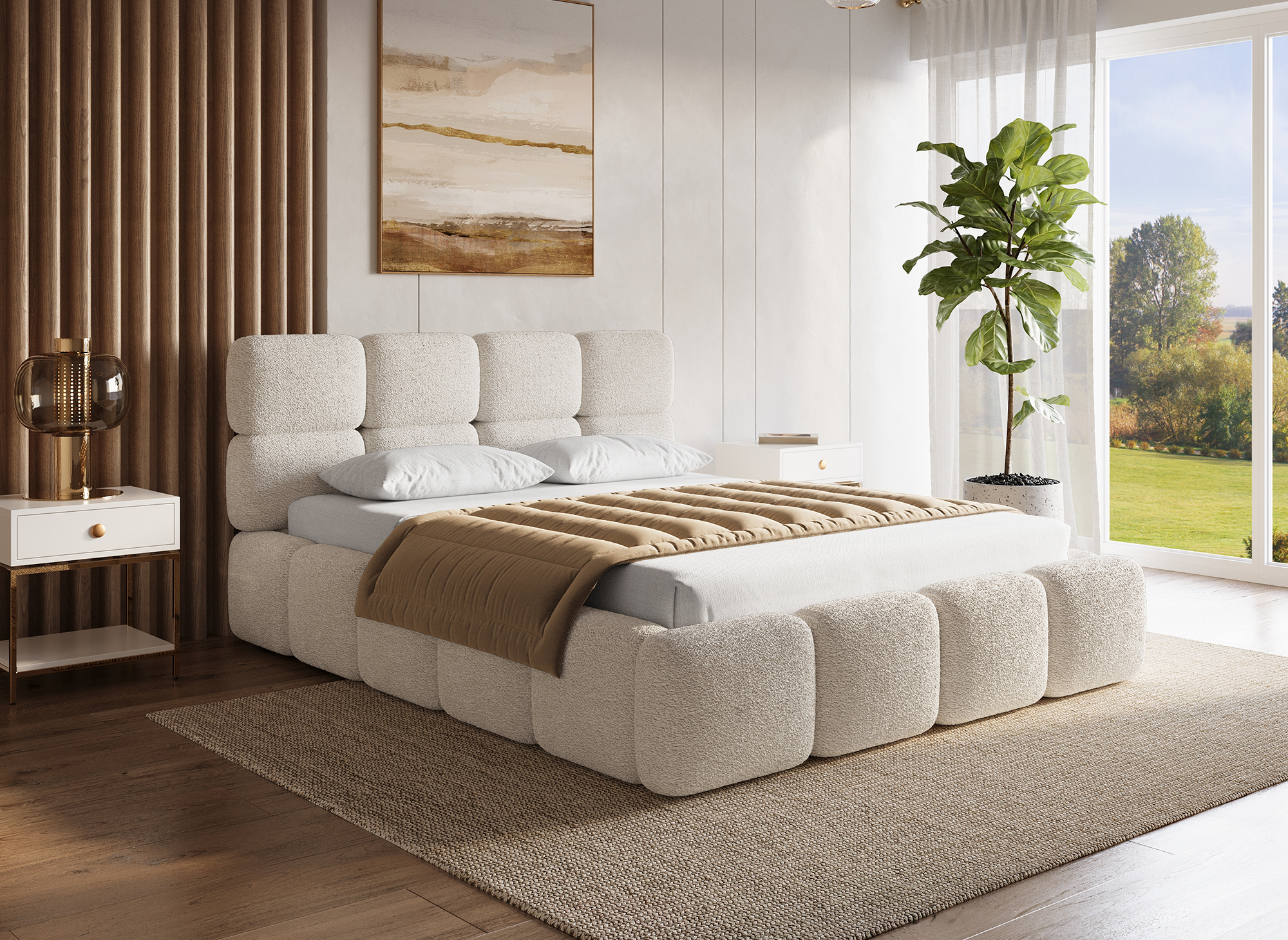 BUBBLE Bett mit Stauraum aus Frottee, beige, 160 x 200 cm
