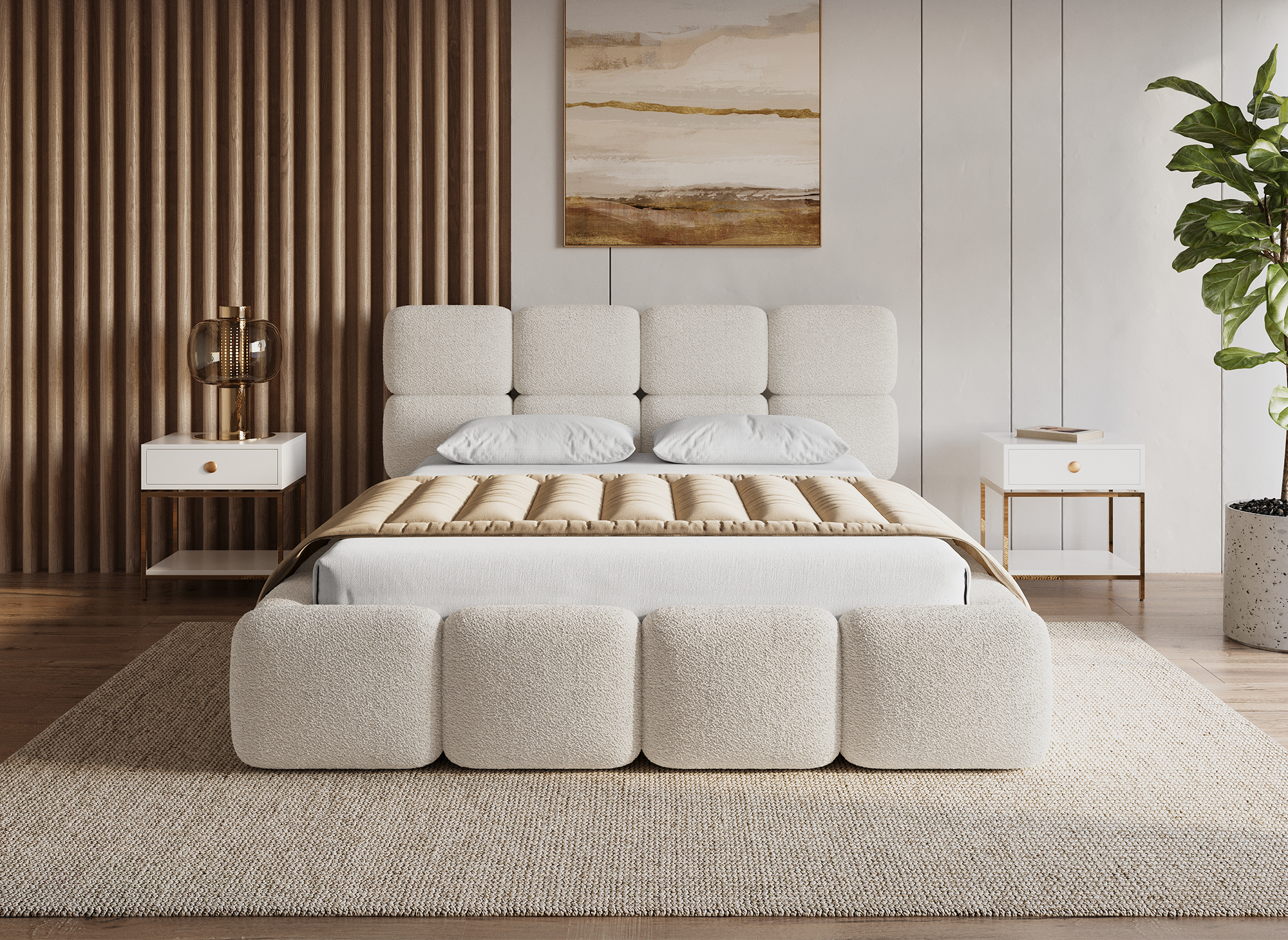 BUBBLE Bett mit Stauraum aus Frottee, beige, 160 x 200 cm