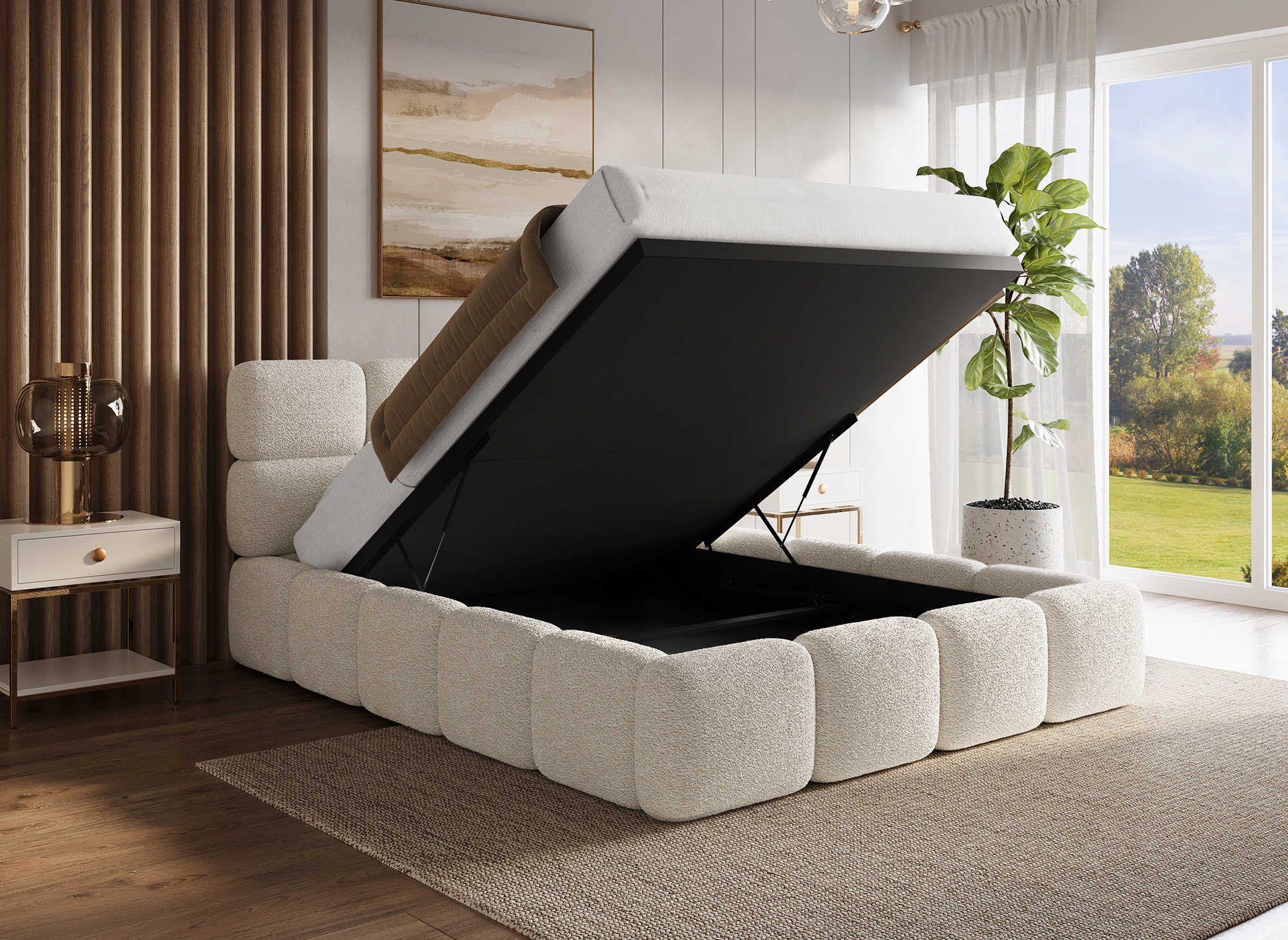 BUBBLE Bett mit Stauraum aus Frottee, beige, 160 x 200 cm