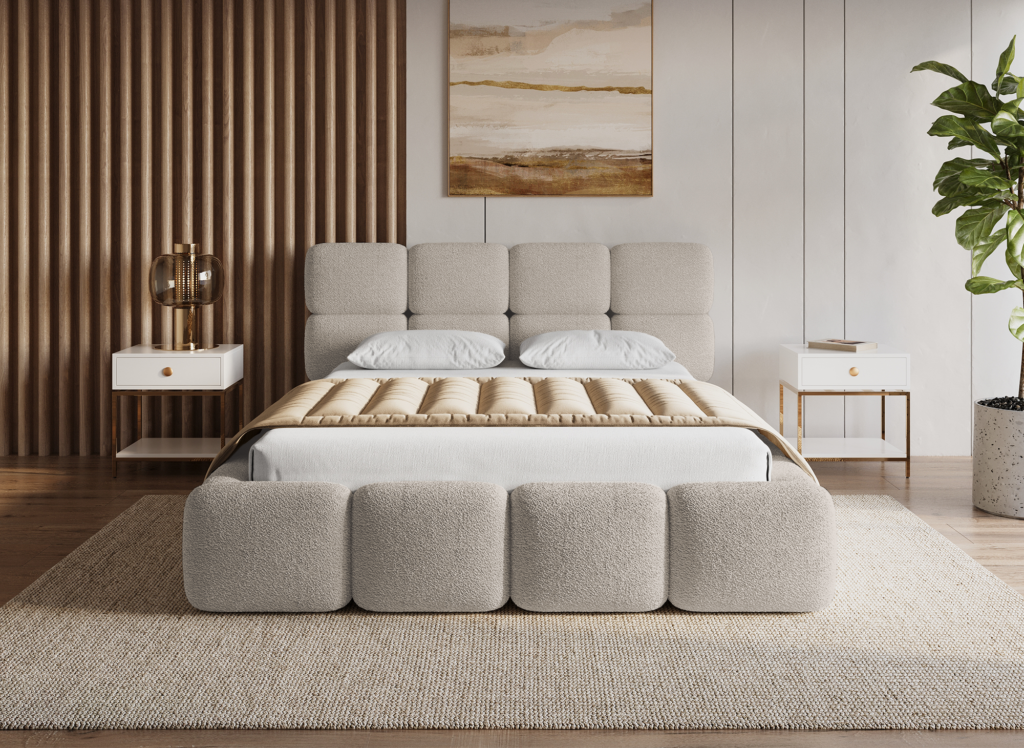 BUBBLE taupe Frotteebett mit Stauraum 140x190 cm