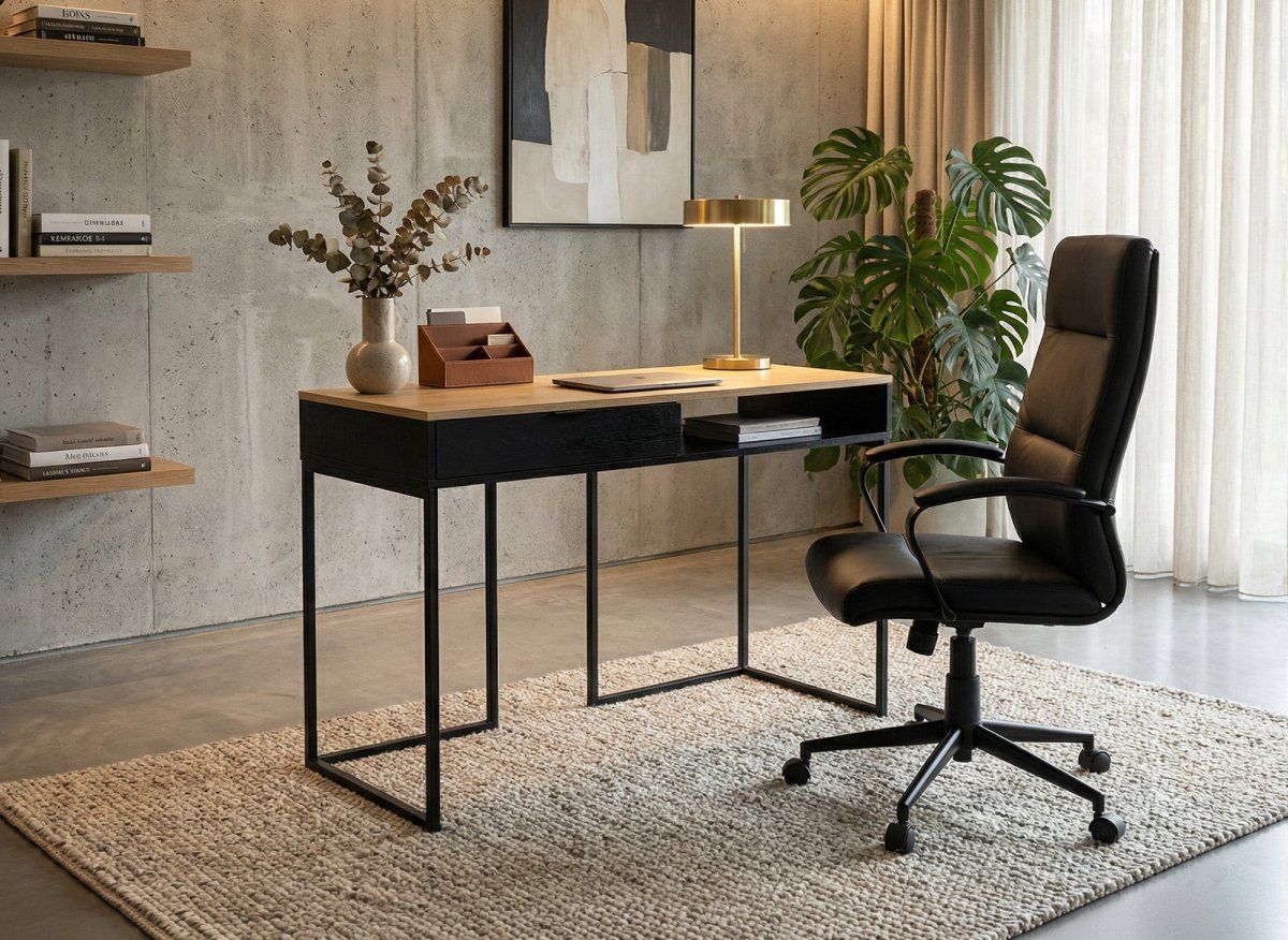 Bureau industriel avec tiroir et rangement en bois et métal COLETTE - DécoInParis