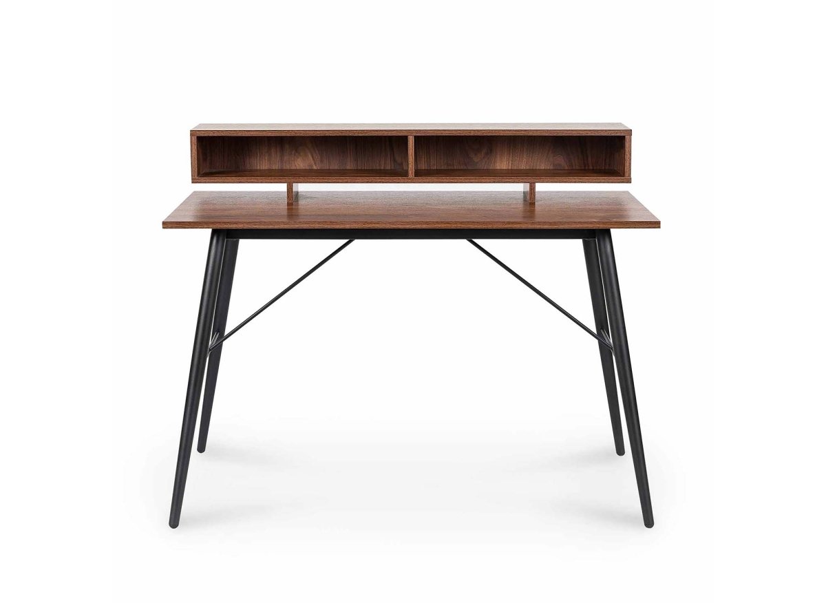 Bureau style industriel avec niches en bois et métal noir MARLINE - DécoInParis