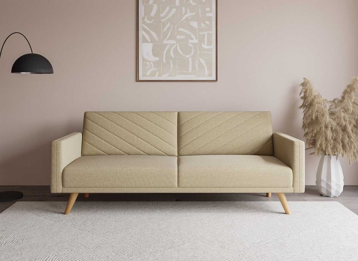 Canapé 3 places convertible scandinave en tissu beige BALDER - DécoInParis