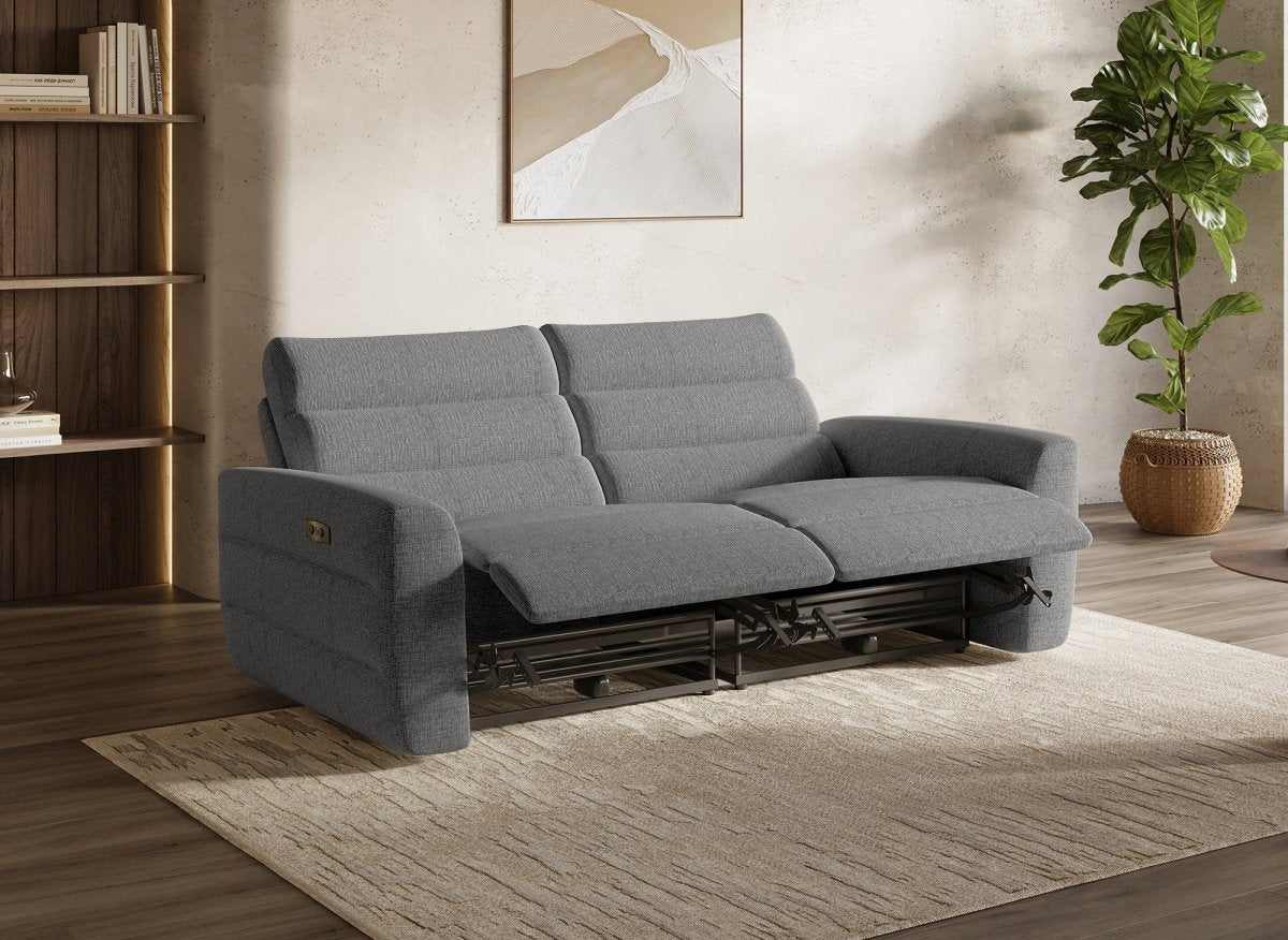 Canapé 3 places relax électrique en tissu bouclette gris DAVY - DécoInParis