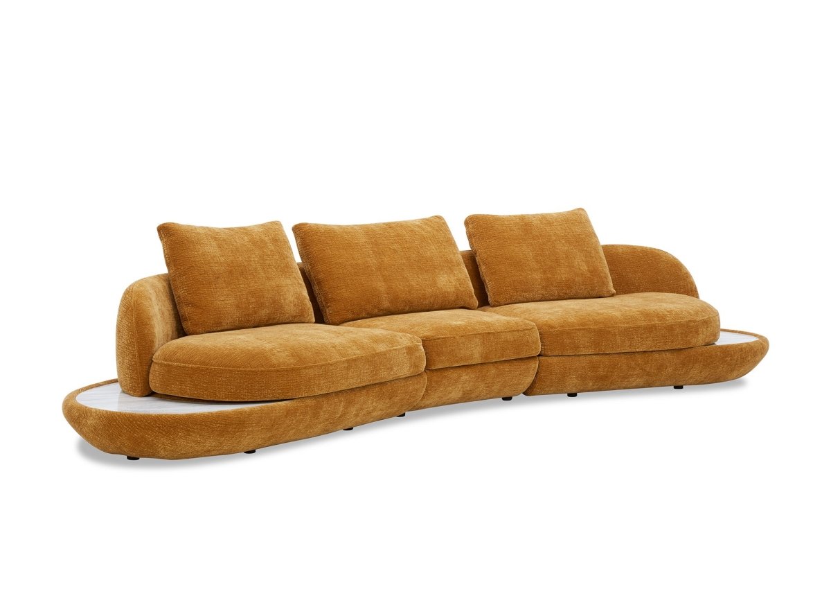 Canapé 4 places en velours tissé moutarde DARIUS - DécoInParis