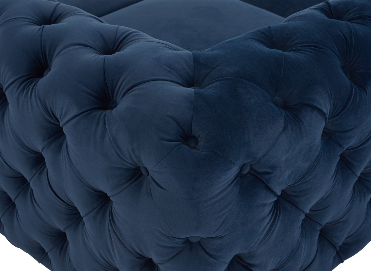 Canapé capitonné chesterfield d'angle réversible en velours bleu CARMEN - DécoInParis