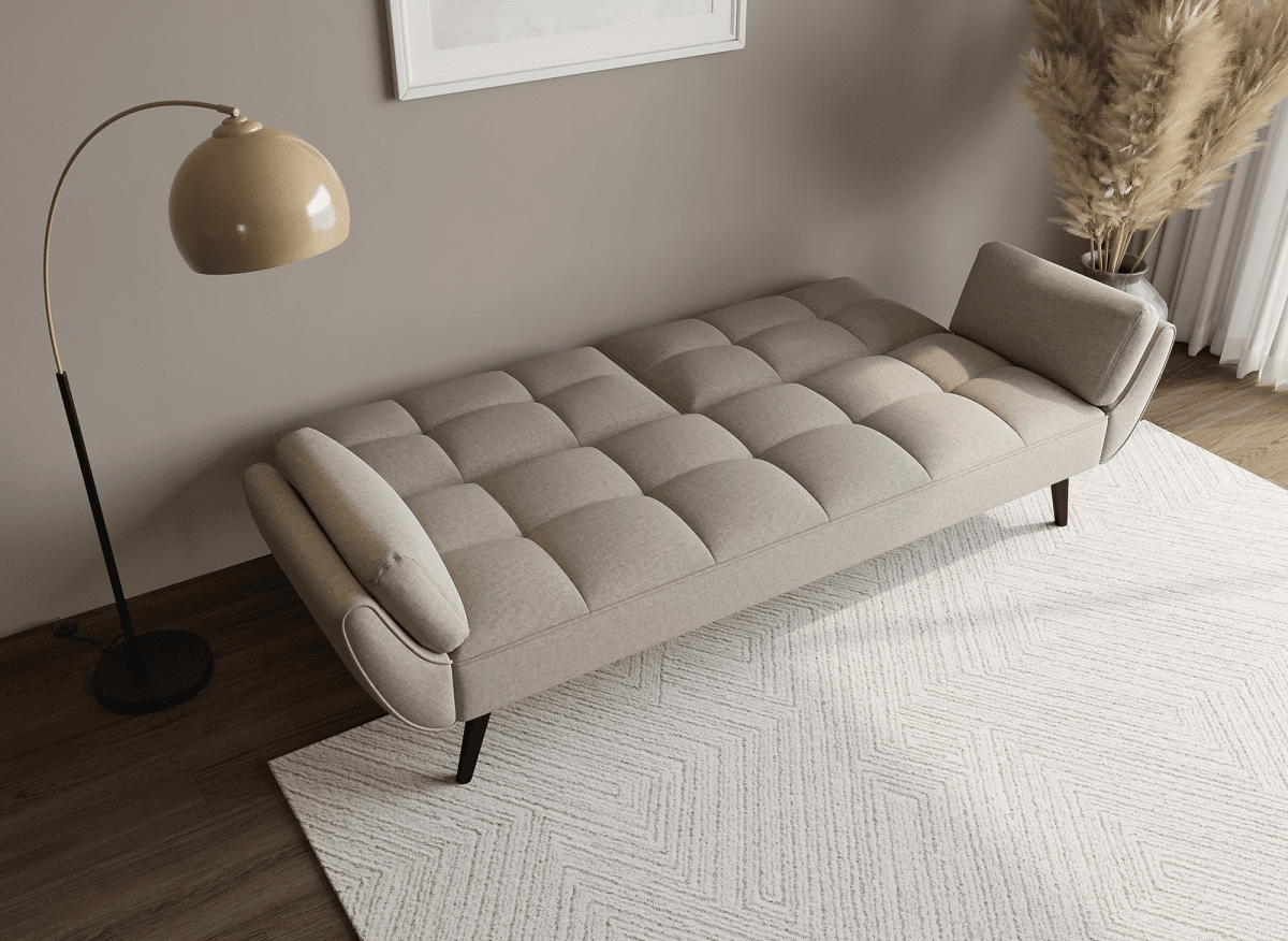 Canapé clic clac 3 places en tissu beige NARA - DécoInParis