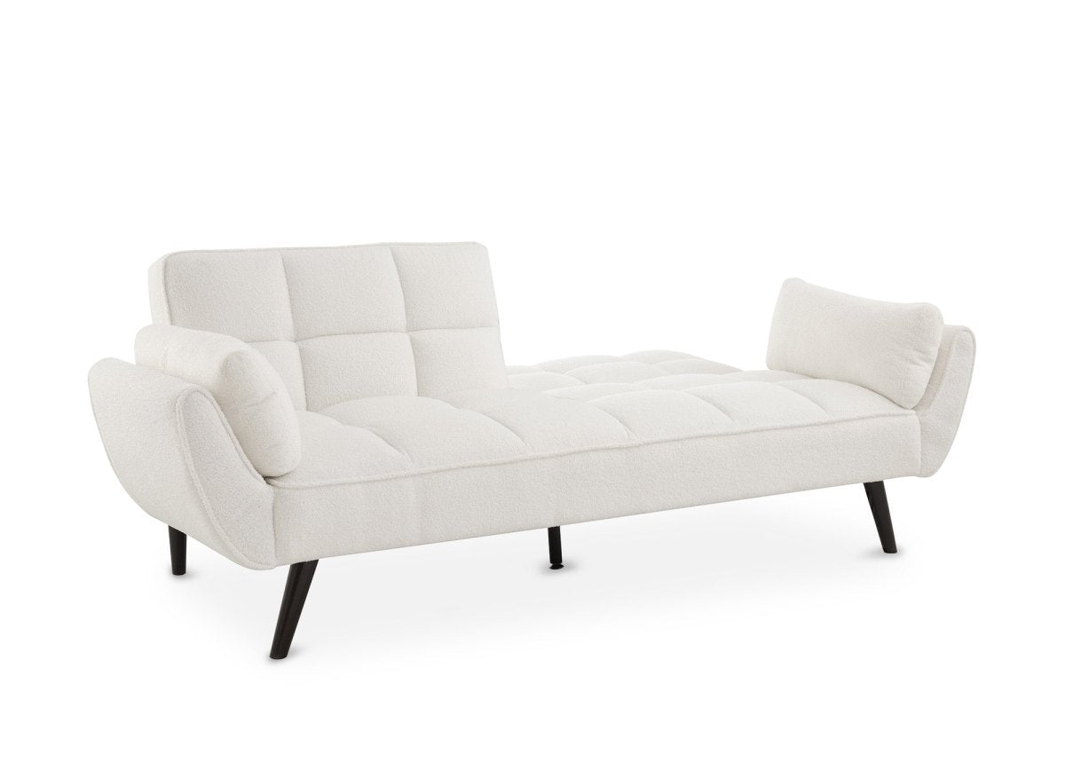 Canapé clic clac 3 places en tissu bouclette blanc écru NARA - DécoInParis